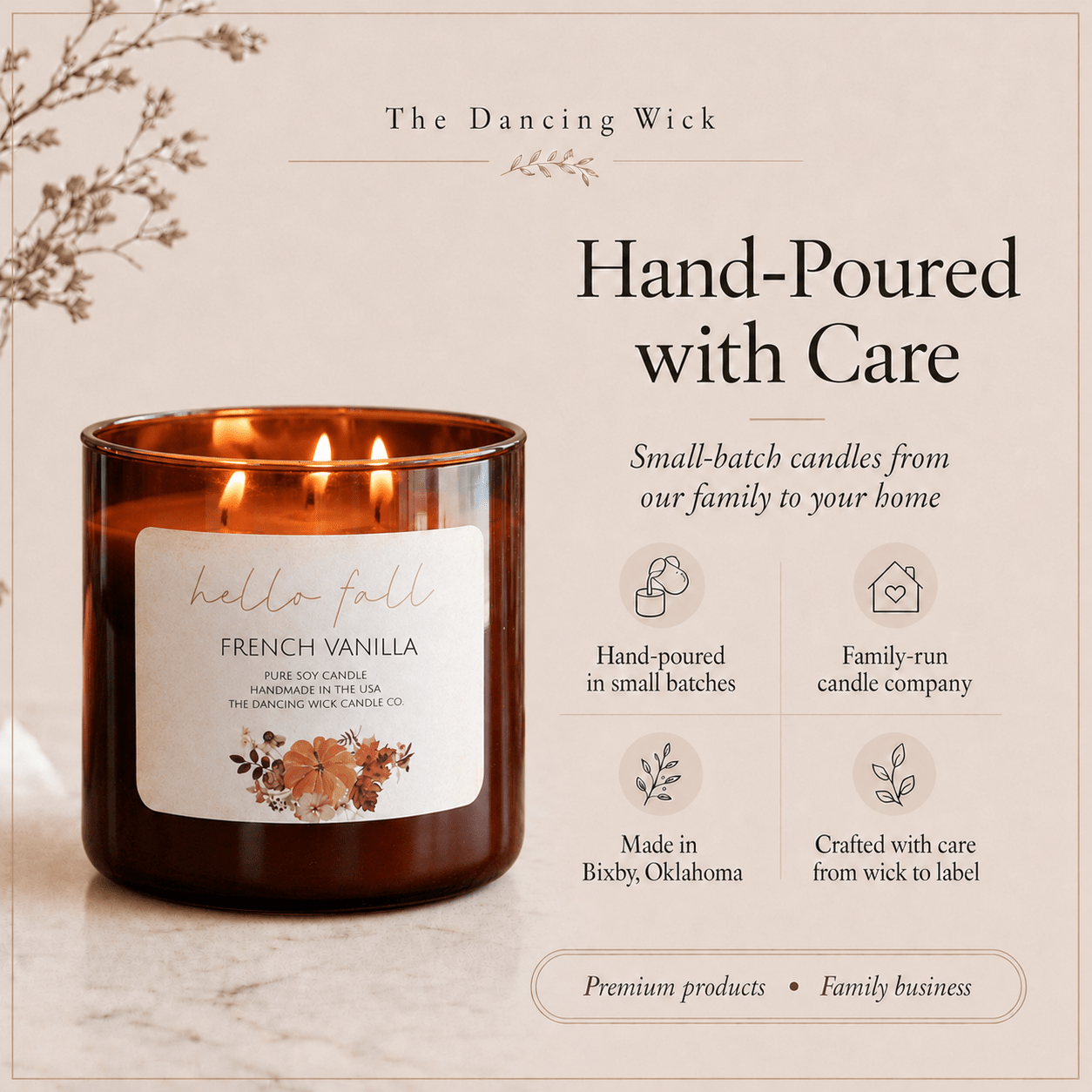 French Vanilla - 3 Wick Fall Pumpkin Candle - The Dancing Wick