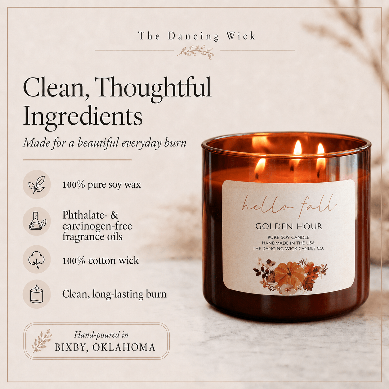Golden Hour - 3 Wick Fall Pumpkin Candle - The Dancing Wick