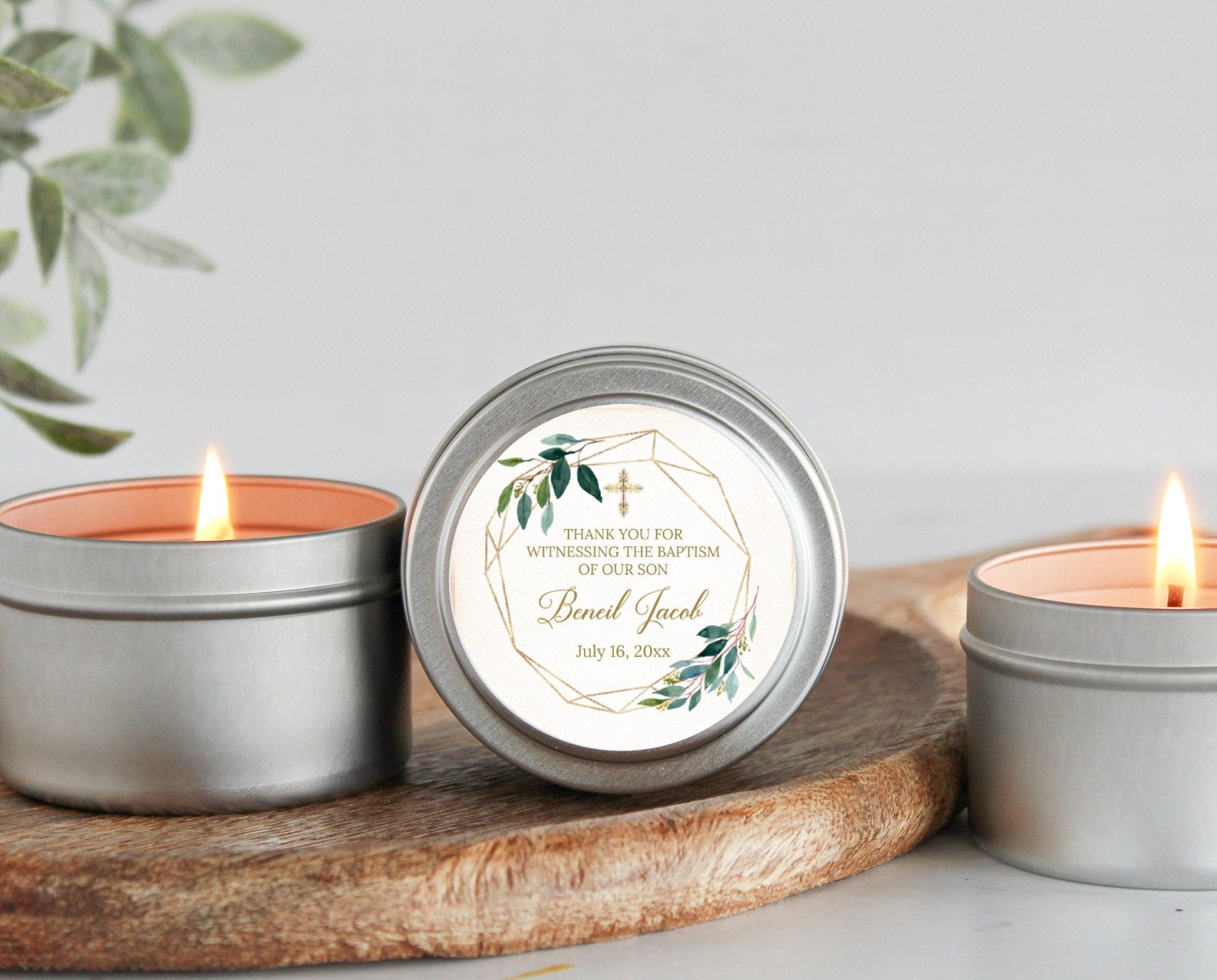 Greenery & Gold Baptism Tins - Set of 10 - The Dancing Wick