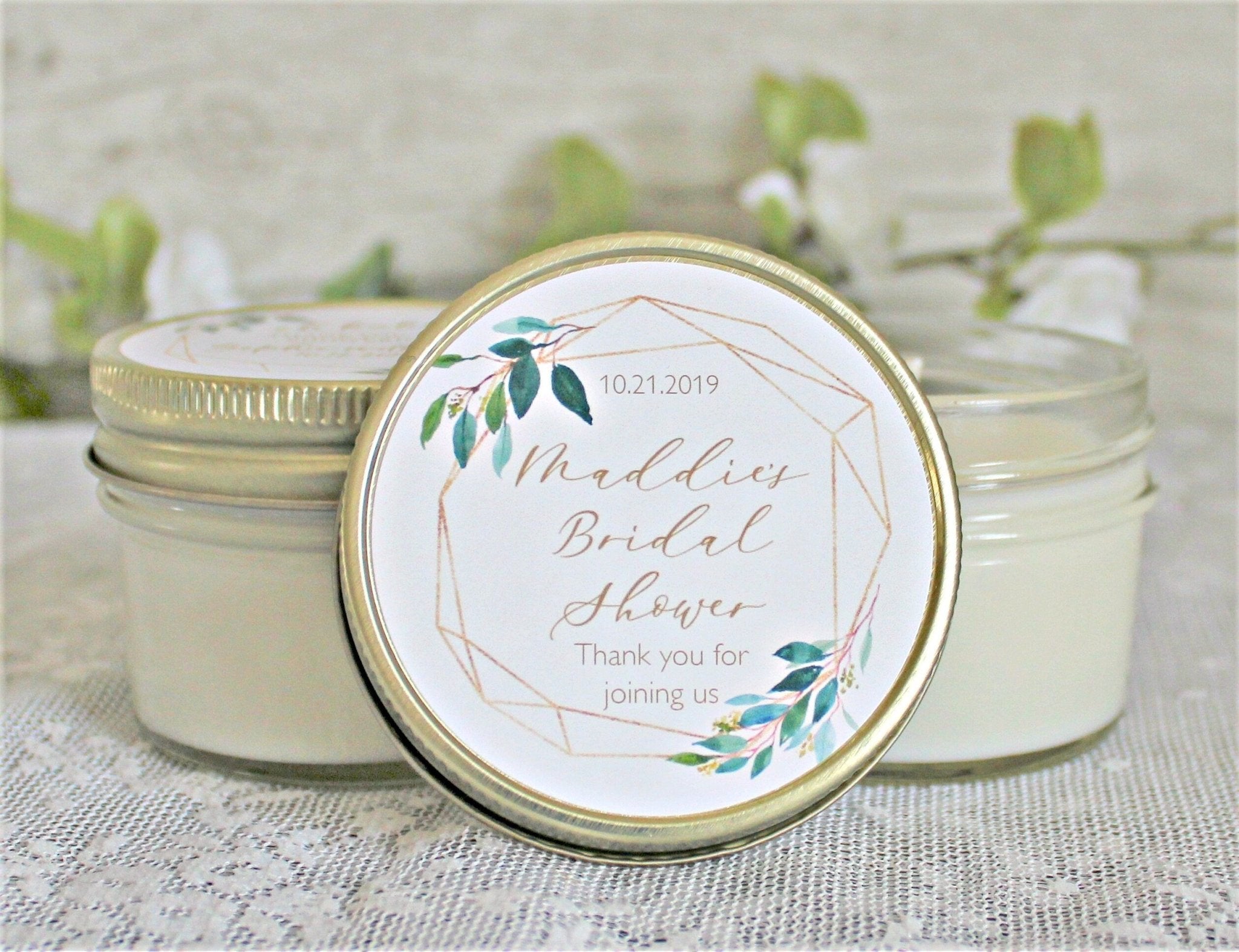 Greenery & Gold Bridal Shower Favor Candles - The Dancing Wick
