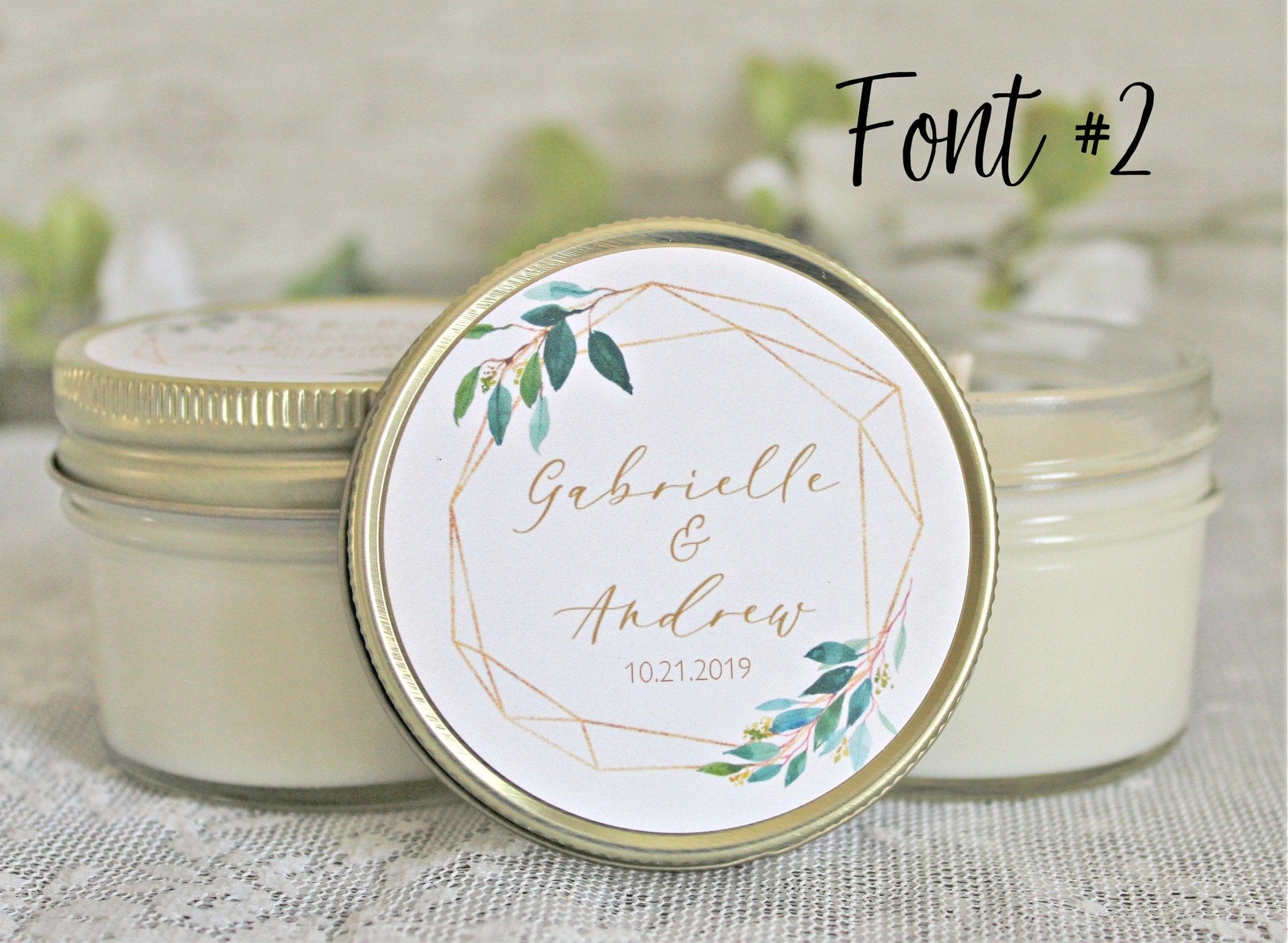 Greenery & Gold Bridal Shower Favor Candles - The Dancing Wick