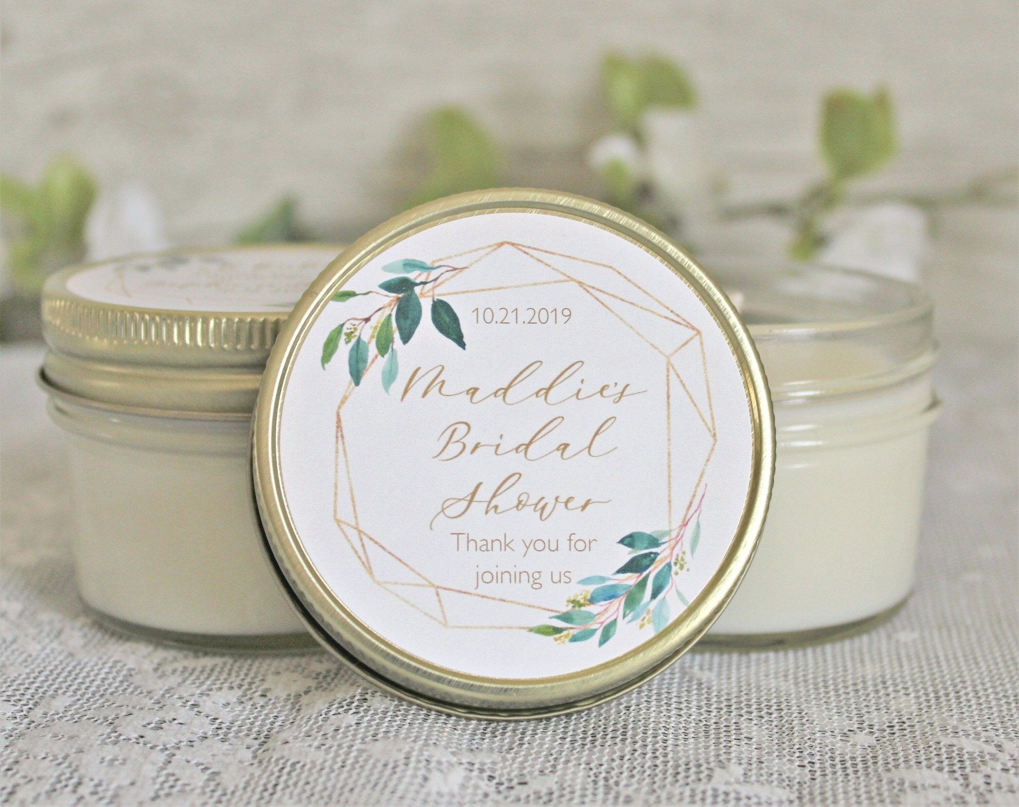 Greenery & Gold Bridal Shower Favor Candles - The Dancing Wick