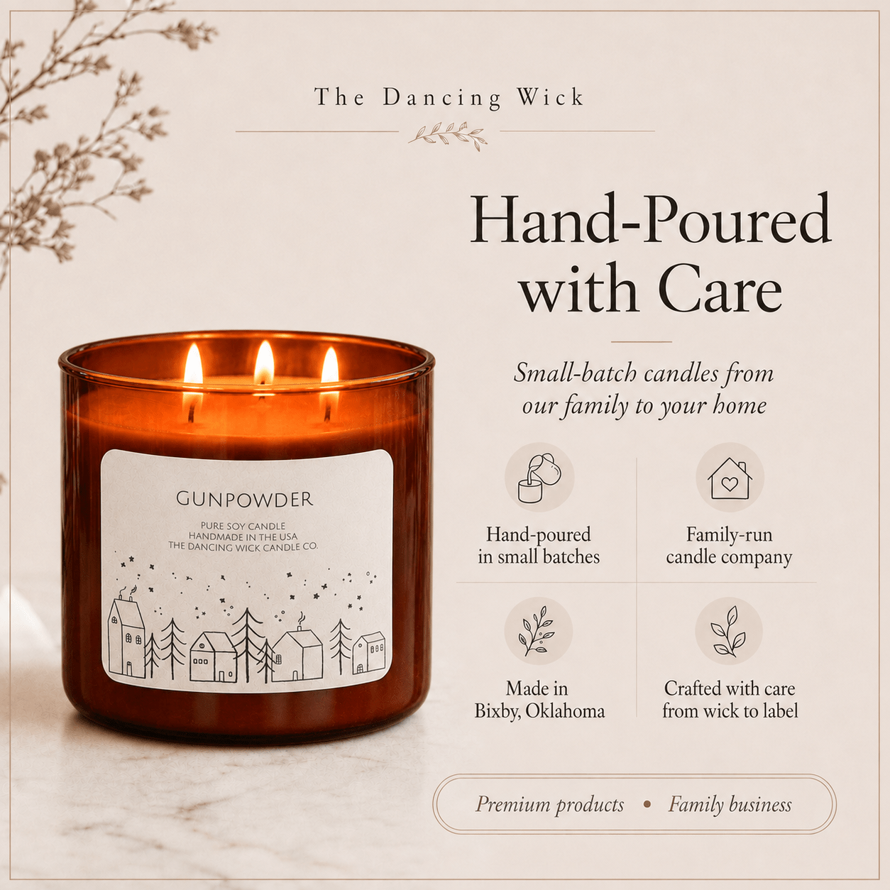 Gunpowder - 3 Wick Christmas Tumbler Candle - The Dancing Wick
