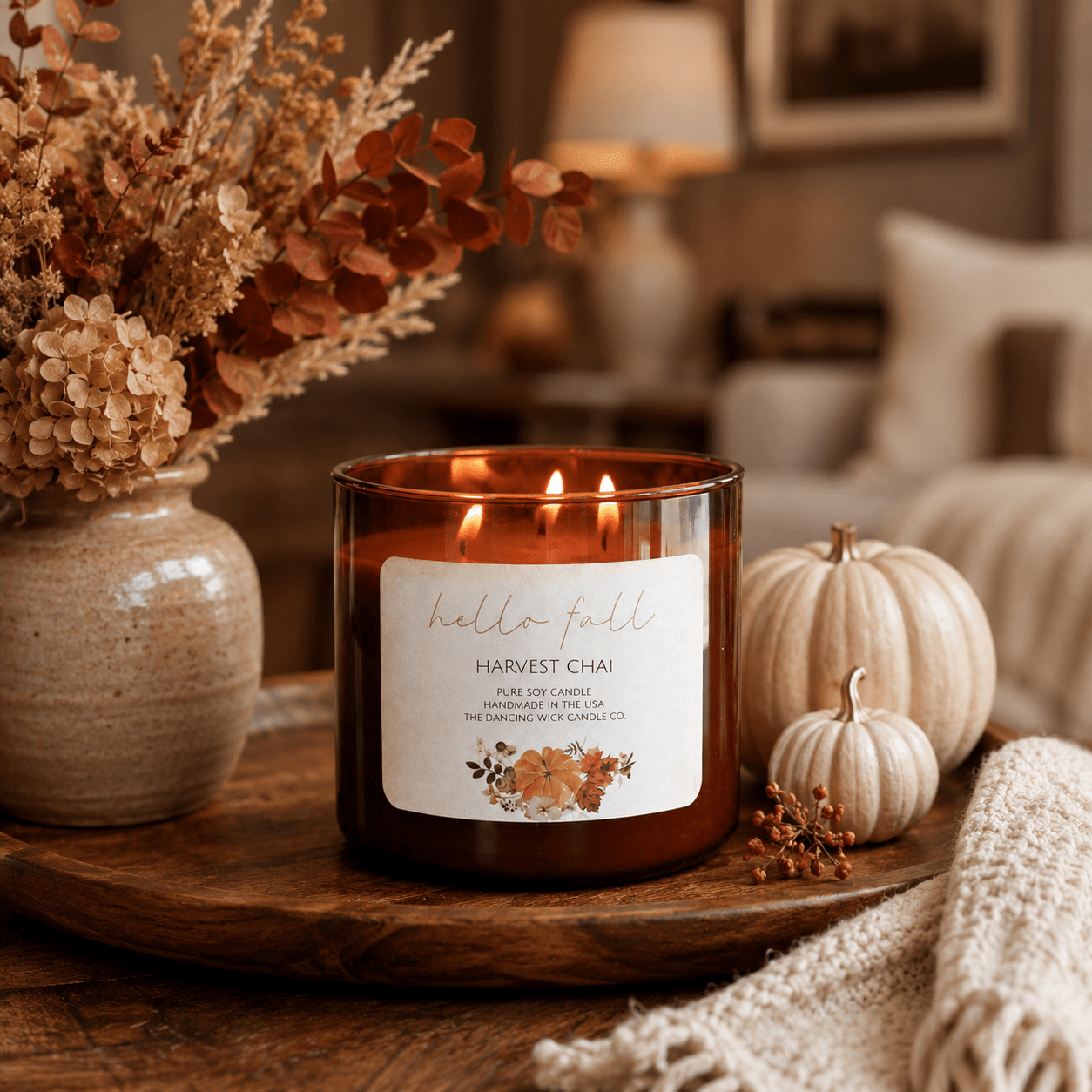 Harvest Chai - 3 Wick Fall Pumpkin Candle - The Dancing Wick