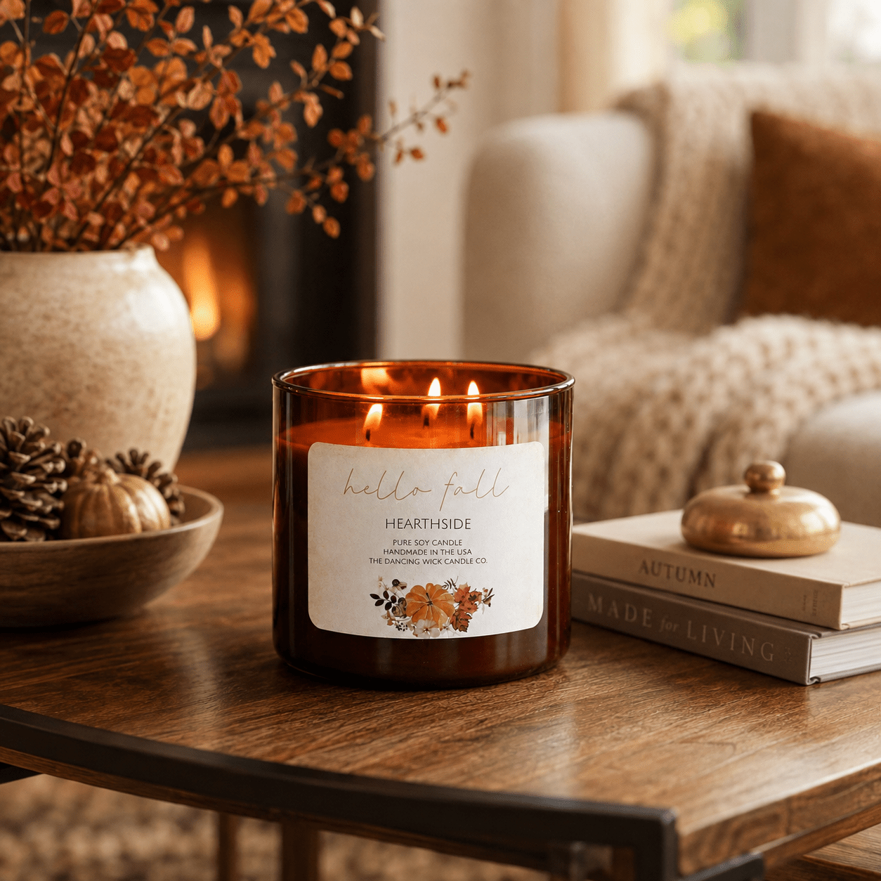 Hearthside - 3 Wick Fall Pumpkin Candle - The Dancing Wick