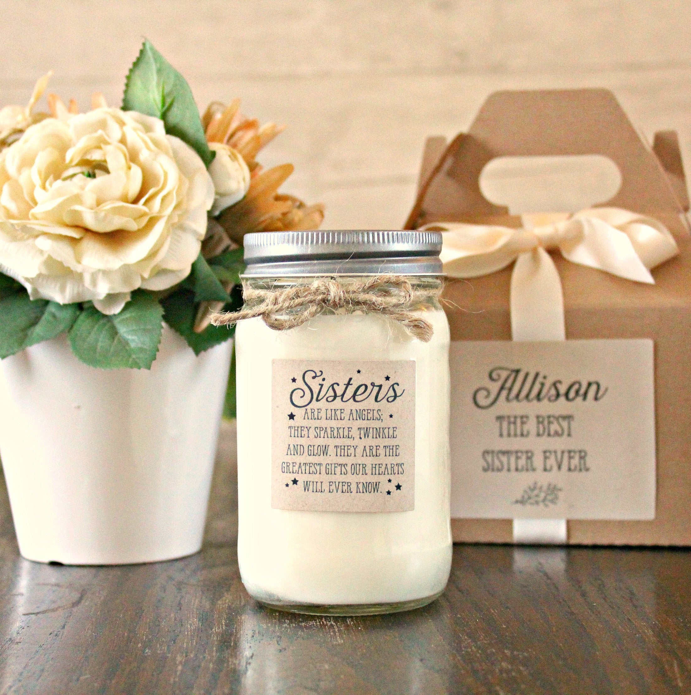 Sister Gift Candle / Personalized Sister Gift / 16 oz Soy Candle / Personalized Gift for her / Sisters are like angels /