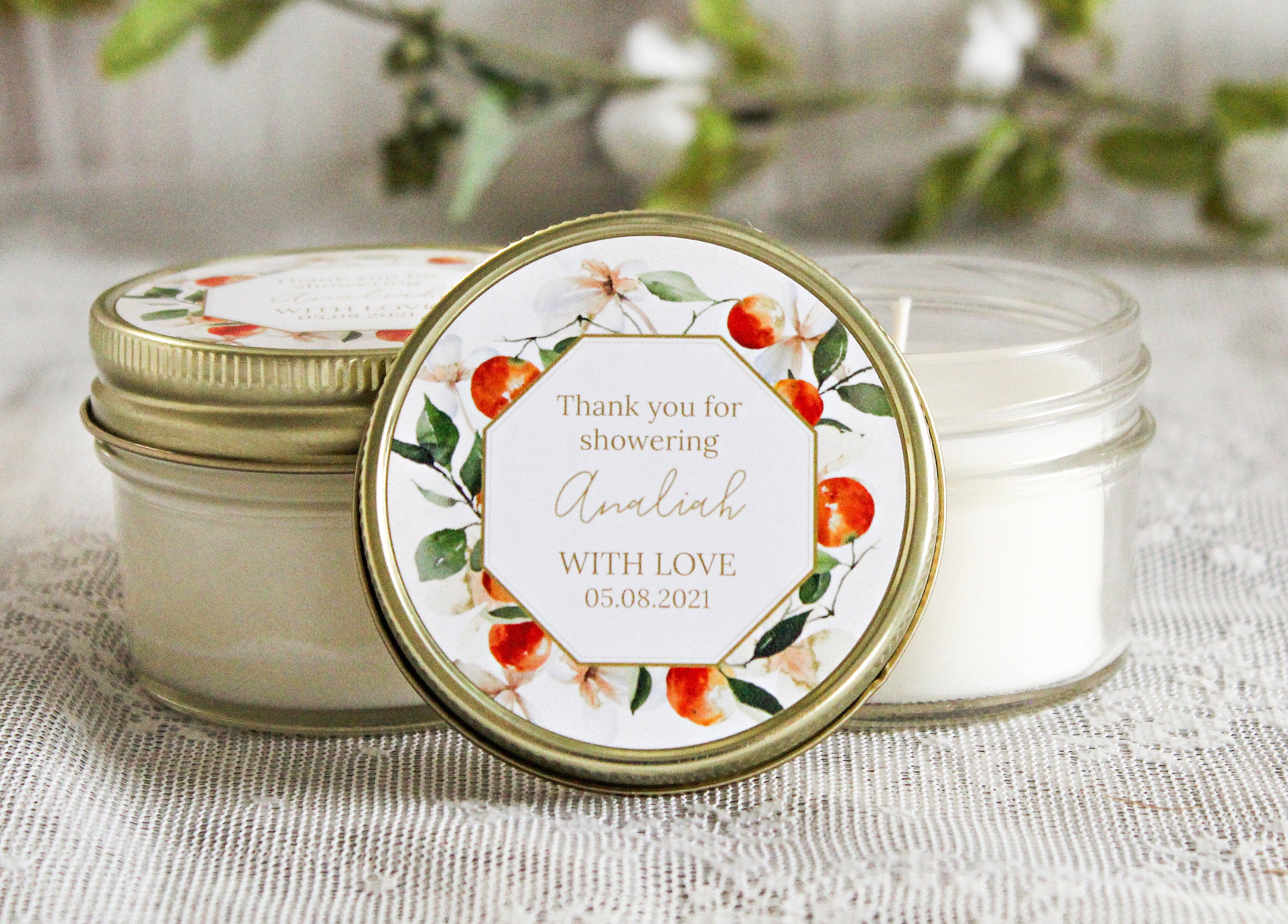 Orange Floral Favor Candles