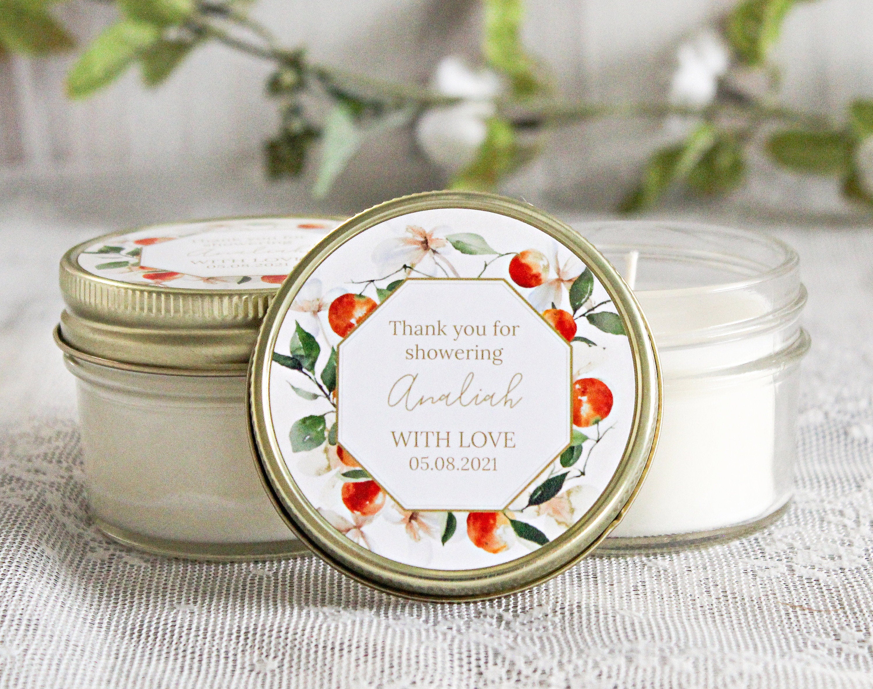 Orange Floral Favor Candles