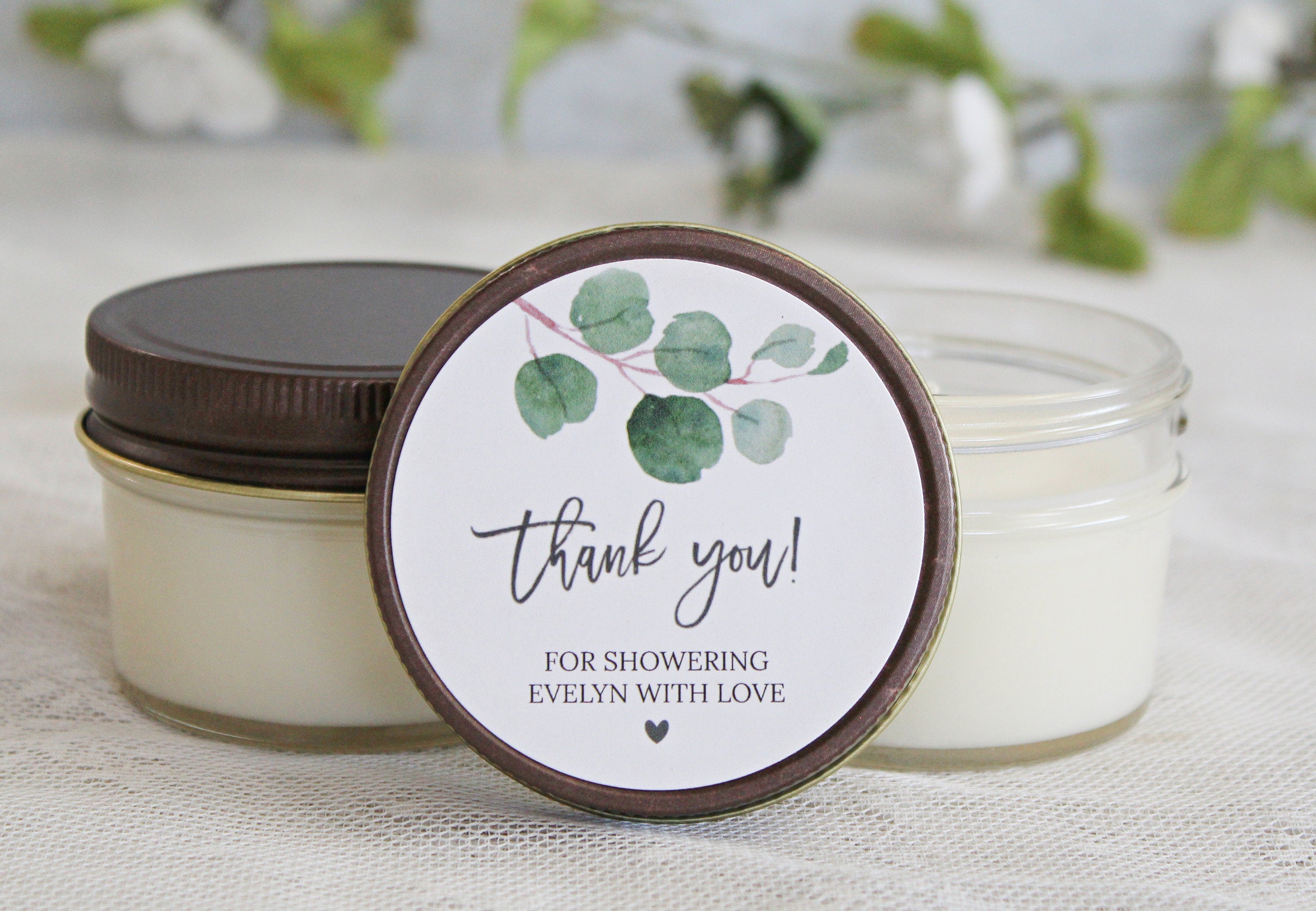 Eucalyptus Bridal Shower Favor Candles