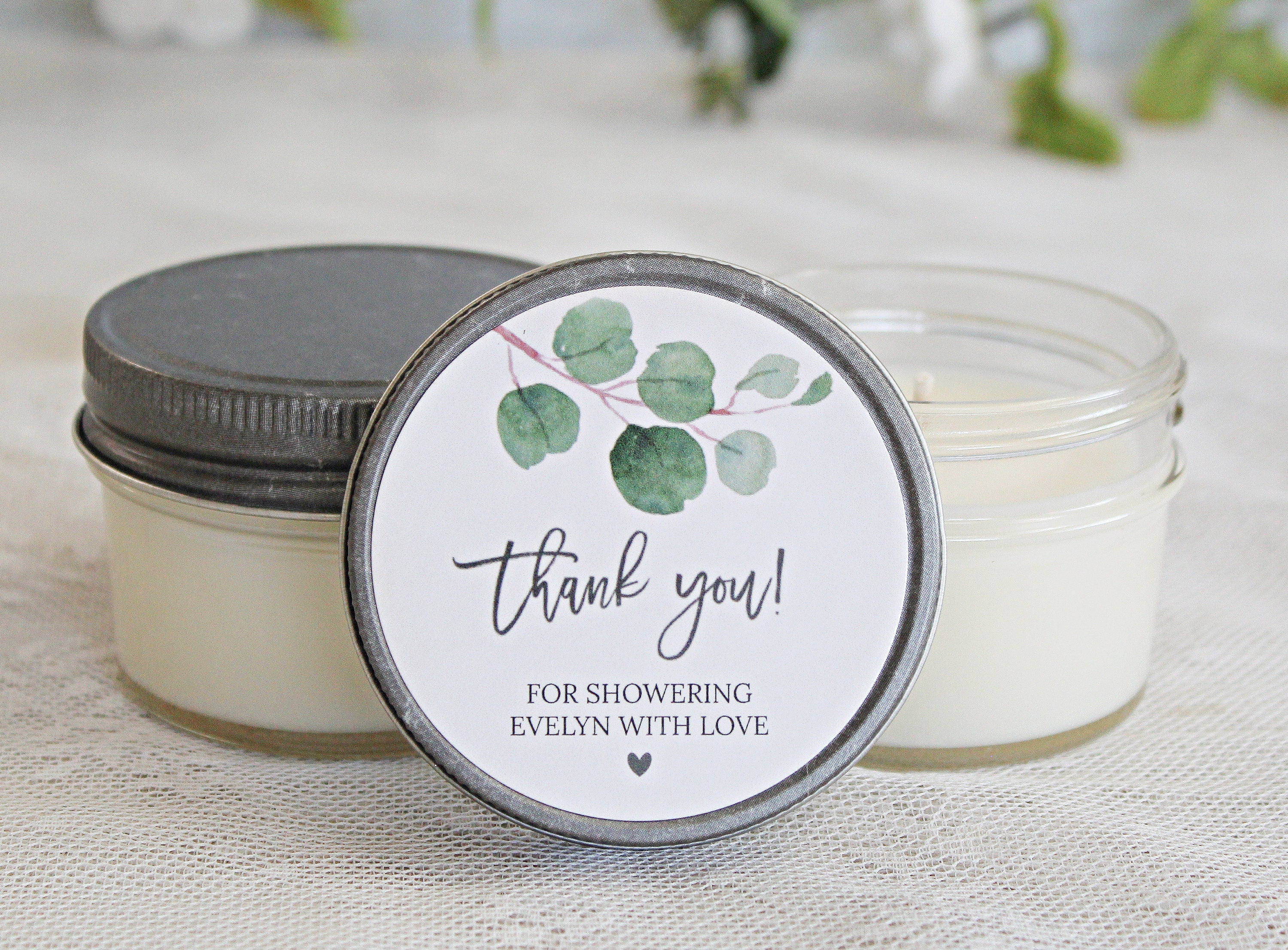 Eucalyptus Bridal Shower Favor Candles