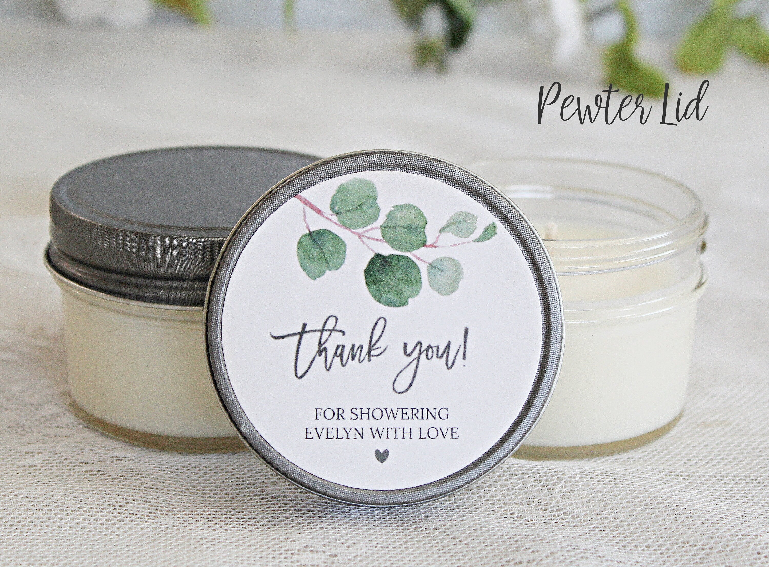 Eucalyptus Bridal Shower Favor Candles