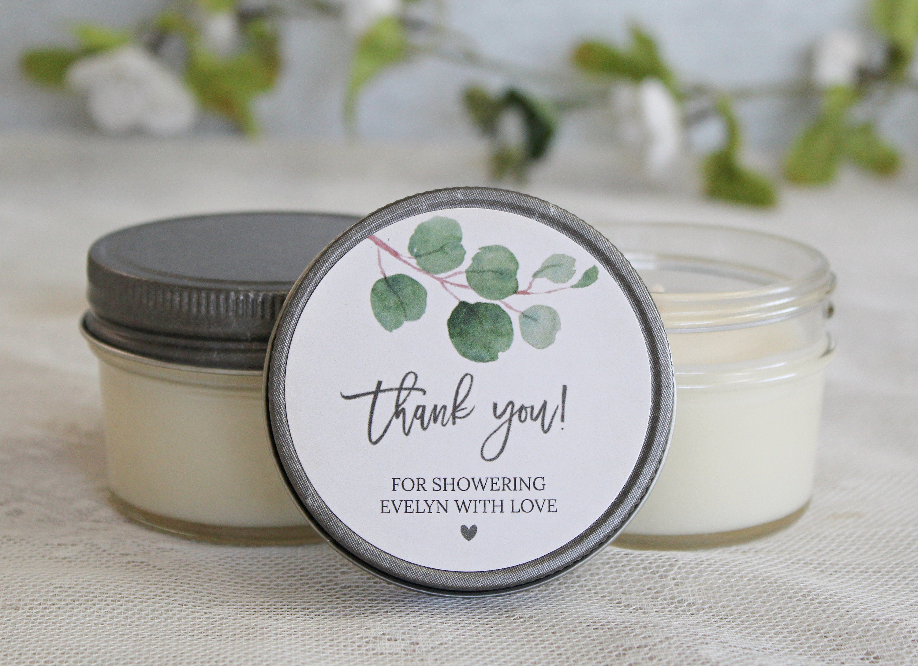 Eucalyptus Bridal Shower Favor Candles
