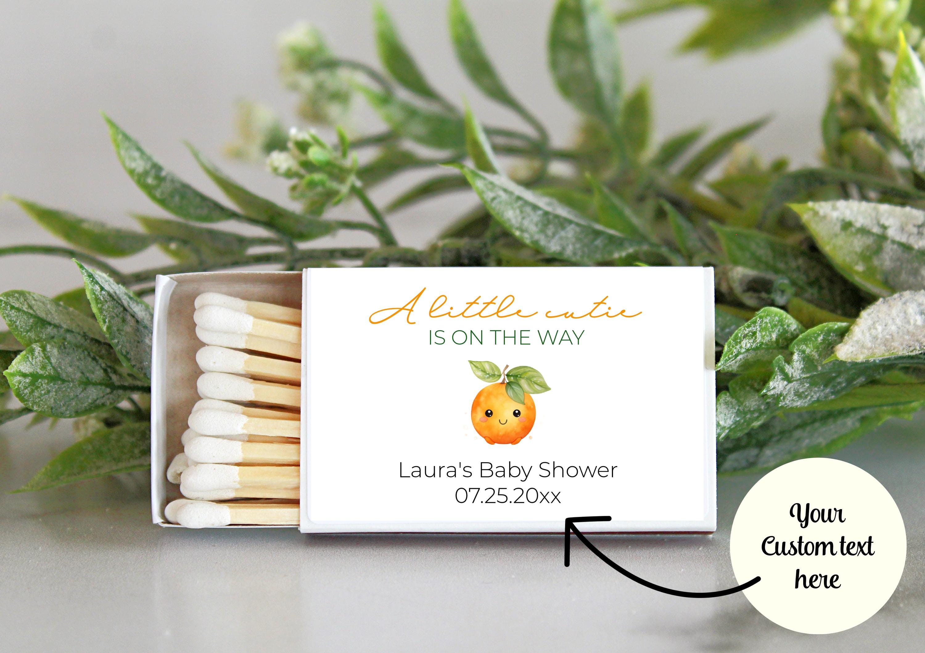 Little Cutie Baby Shower Matchbox Favors - Set of 10 Cute Orange Theme Matches - Custom Baby Shower Party Favors - Personalized Matchboxes
