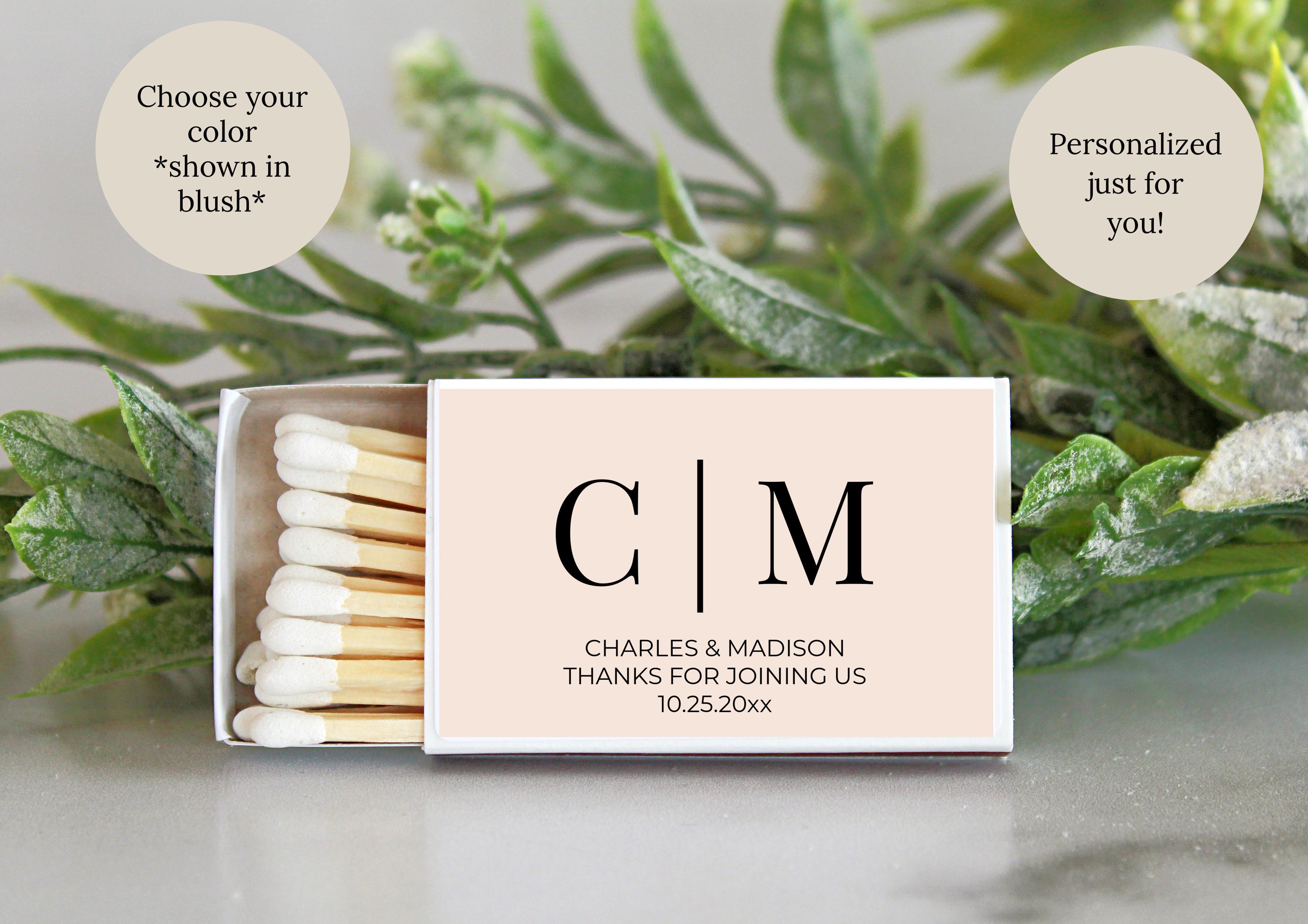 Personalized Wedding Matchbox Favors: Elegant Monogram, Custom Colors (Set of 10)