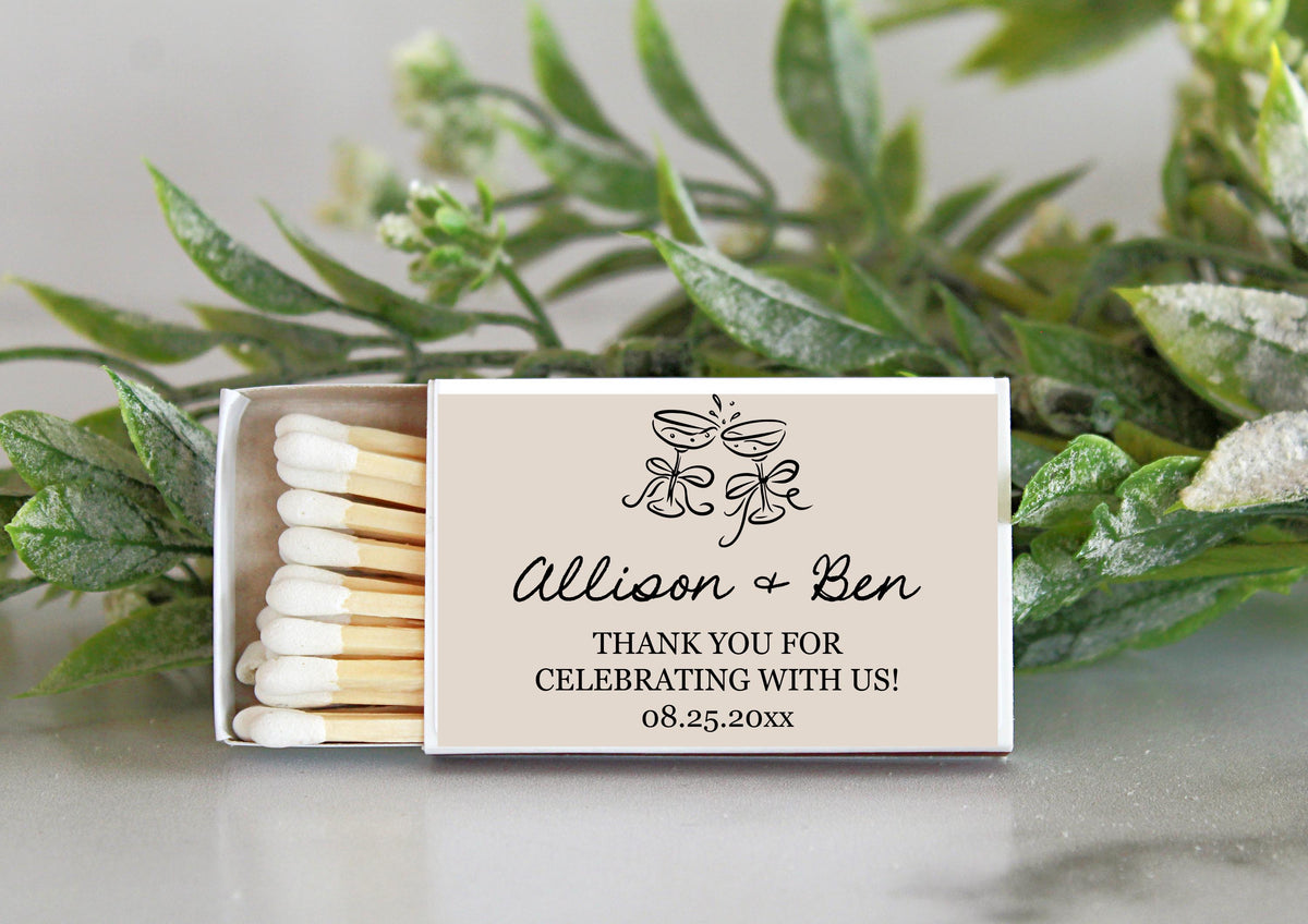 Custom Champagne Matchboxes – Wedding Favors, Bachelorette Party, Personalized Matches, Bridal Shower, Rehearsal Dinner, Engagement Gift