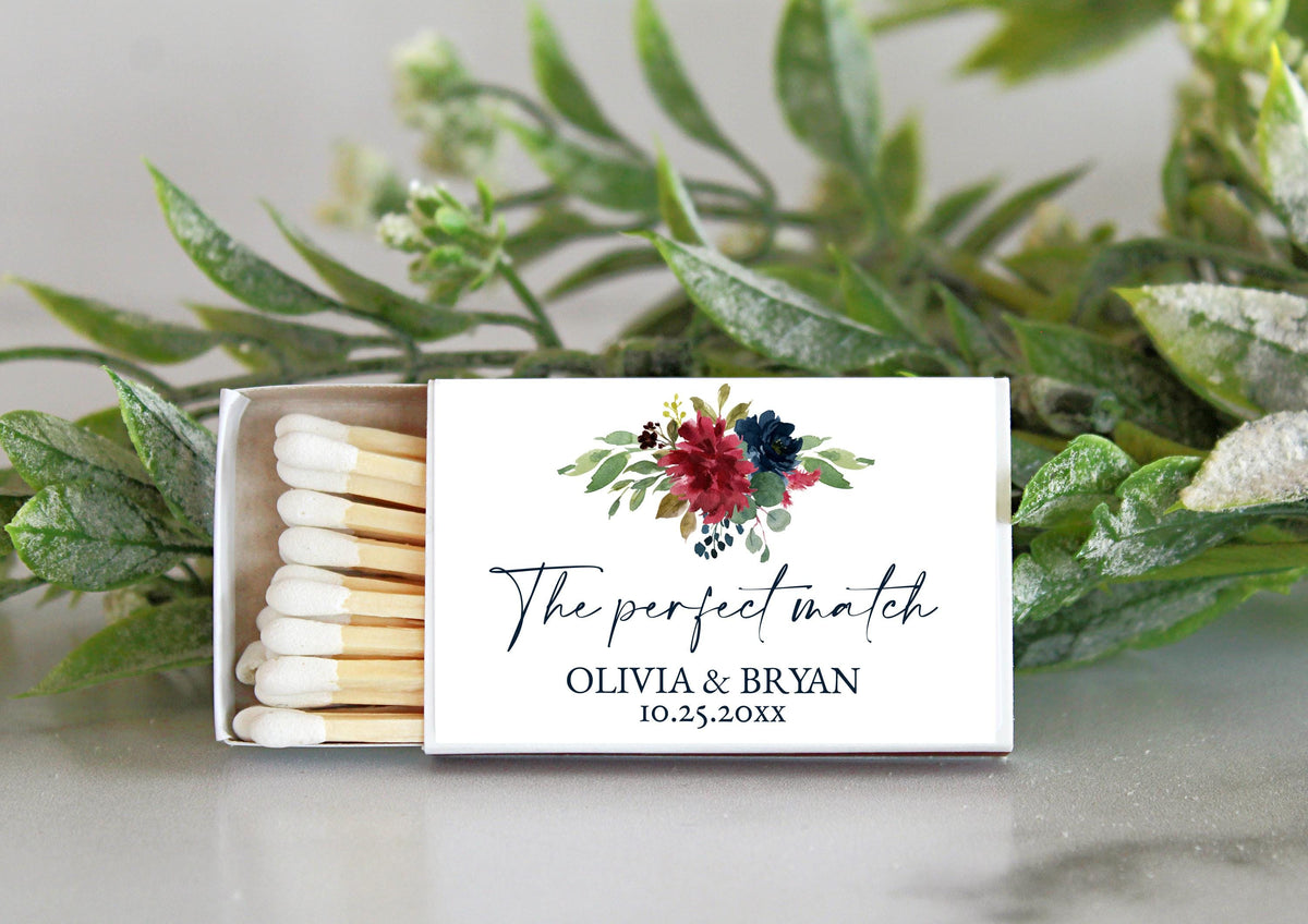 Personalized Wedding Matchbox Favors: Jewel Tone Floral Design