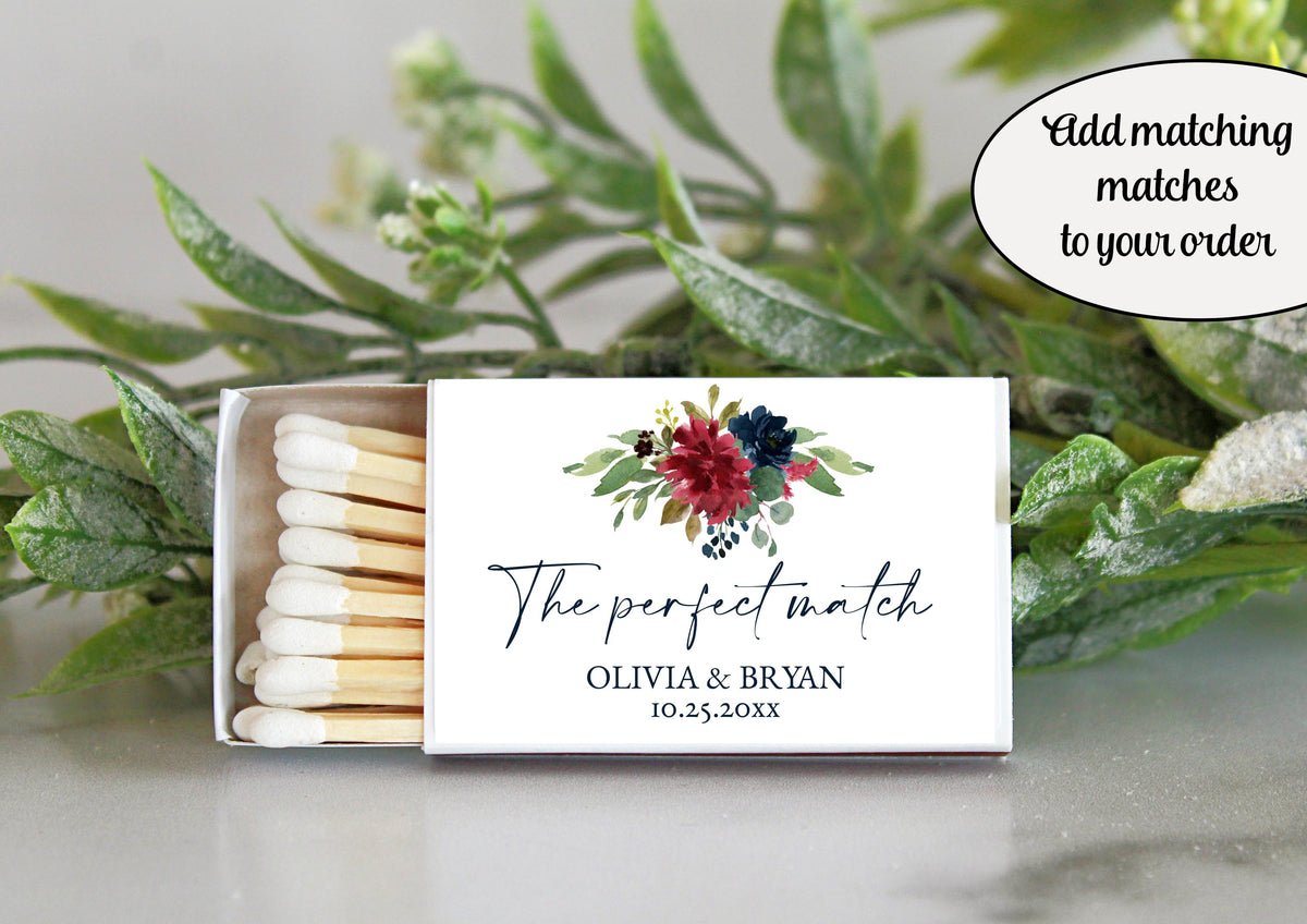 Personalized Wedding Matchbox Favors: Jewel Tone Floral Design