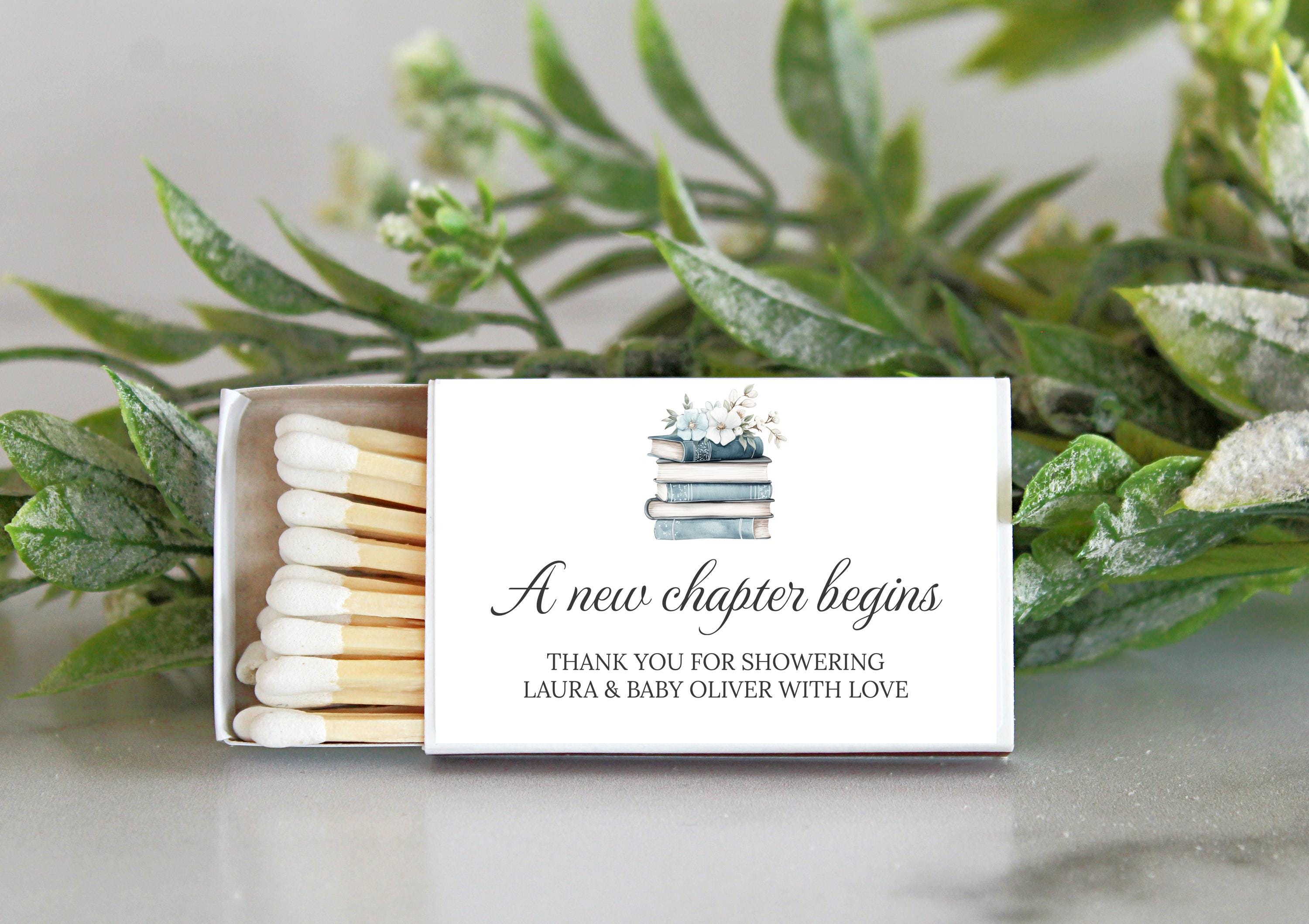 A New Chapter Begins Matchbox Favors | Personalized Baby Shower Favor | Book Themed Birthday Party | Custom Shower Matches