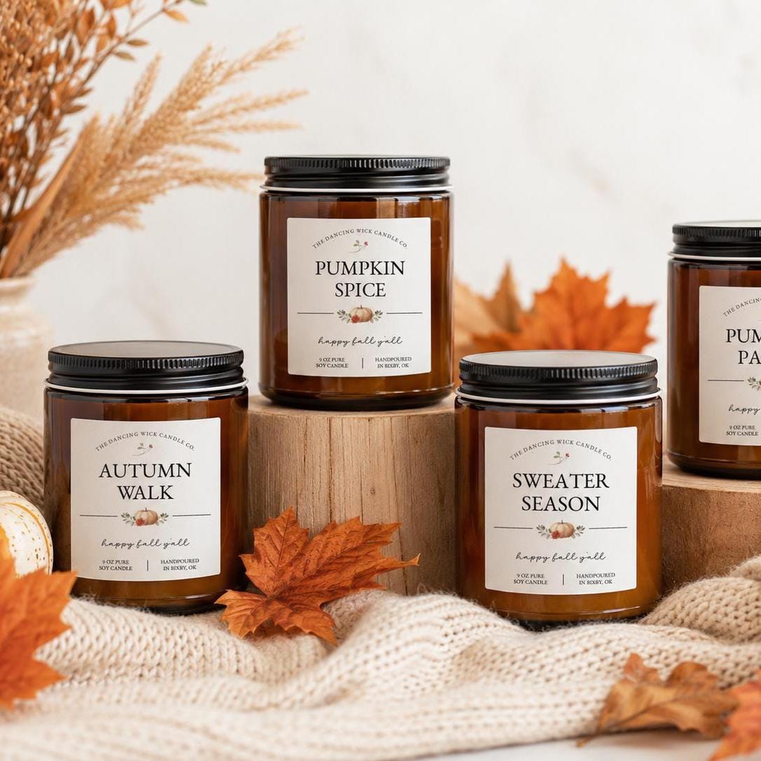 Fall Soy Candle | Choose Your Scent | Cozy Autumn Candle for Home | Pumpkin, Apple, Spice & Bakery Scents | Brown Jar | Fall Decor