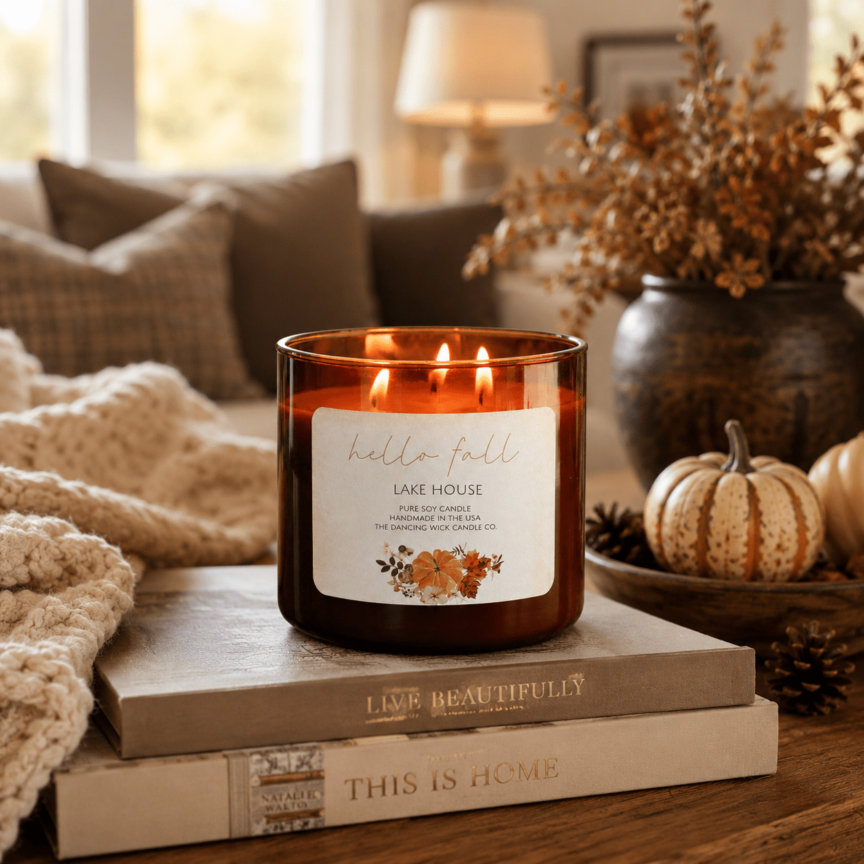 Lake House - 3 Wick Fall Pumpkin Candle - The Dancing Wick