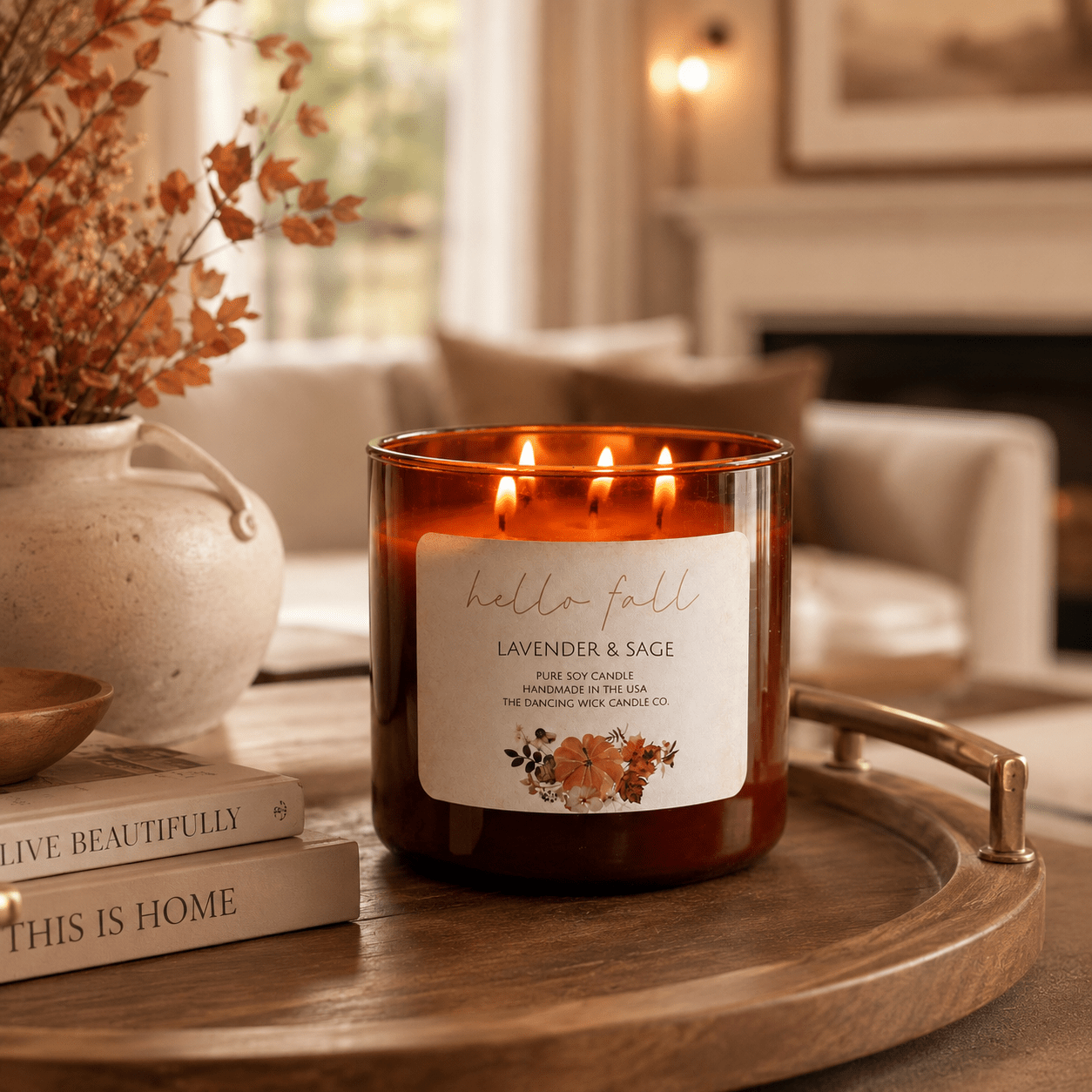 Lavender & Sage - 3 Wick Fall Pumpkin Candle - The Dancing Wick