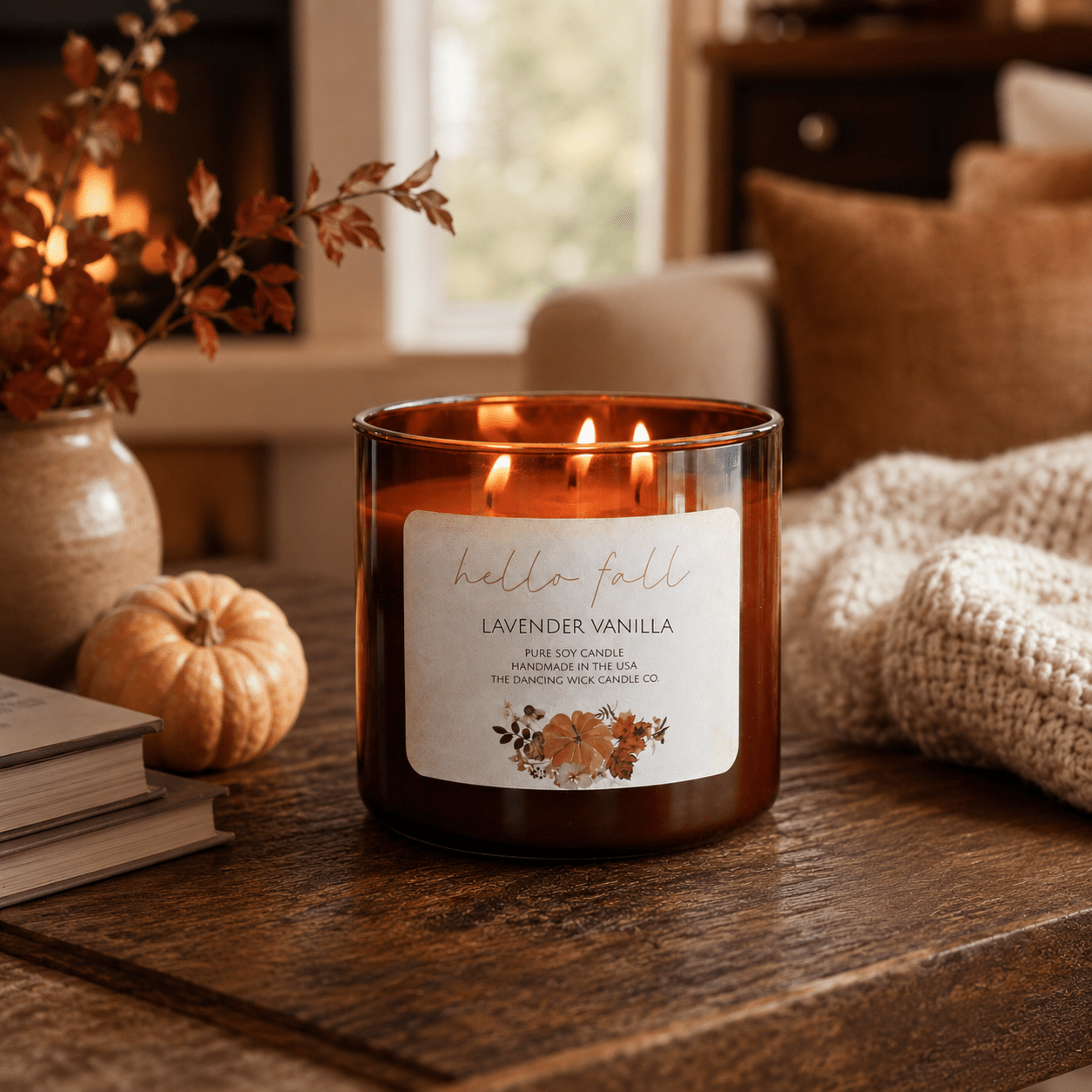Lavender Vanilla - 3 Wick Fall Pumpkin Candle - The Dancing Wick