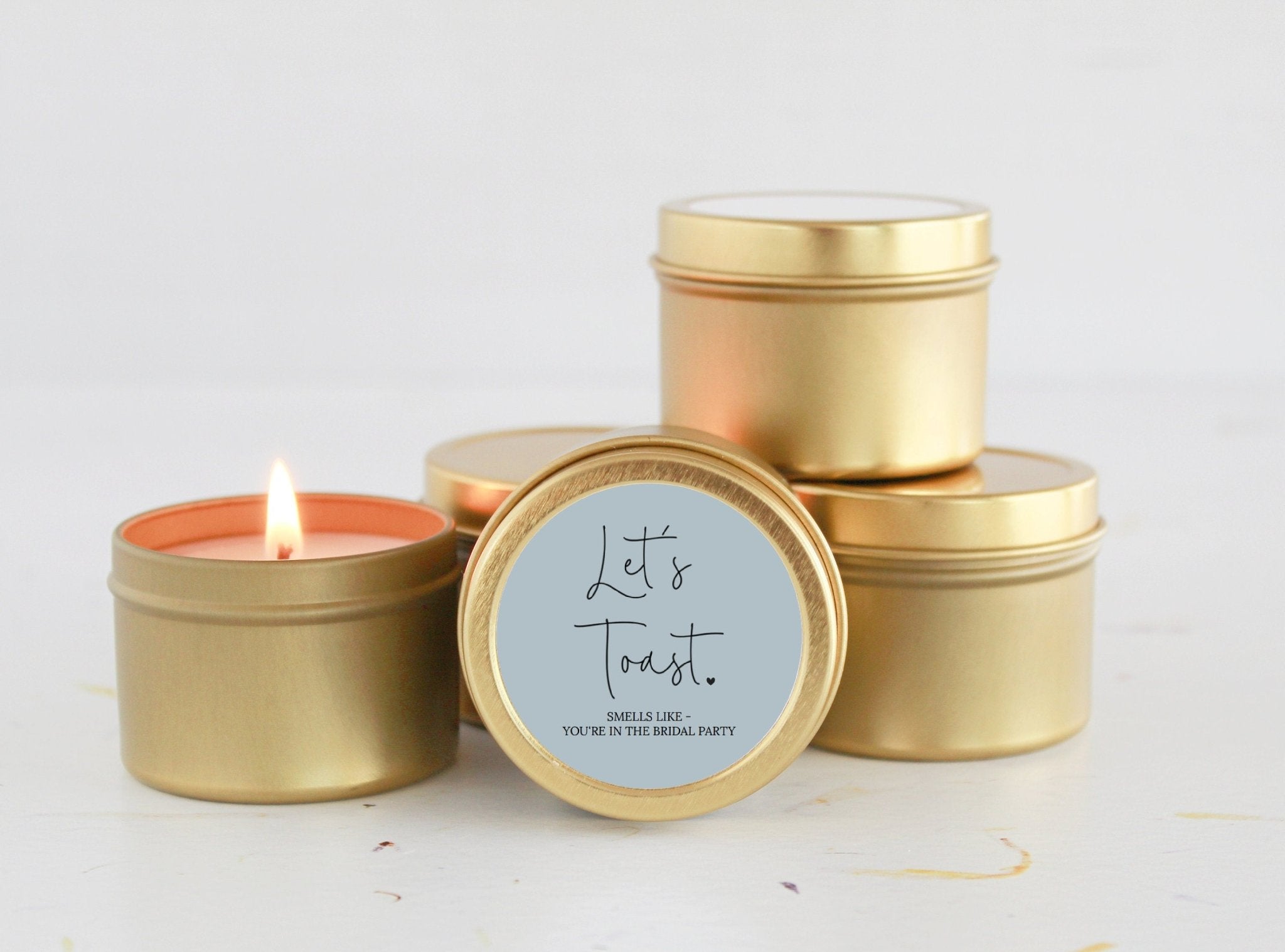 Let's Toast Bridesmaid Tins - The Dancing Wick