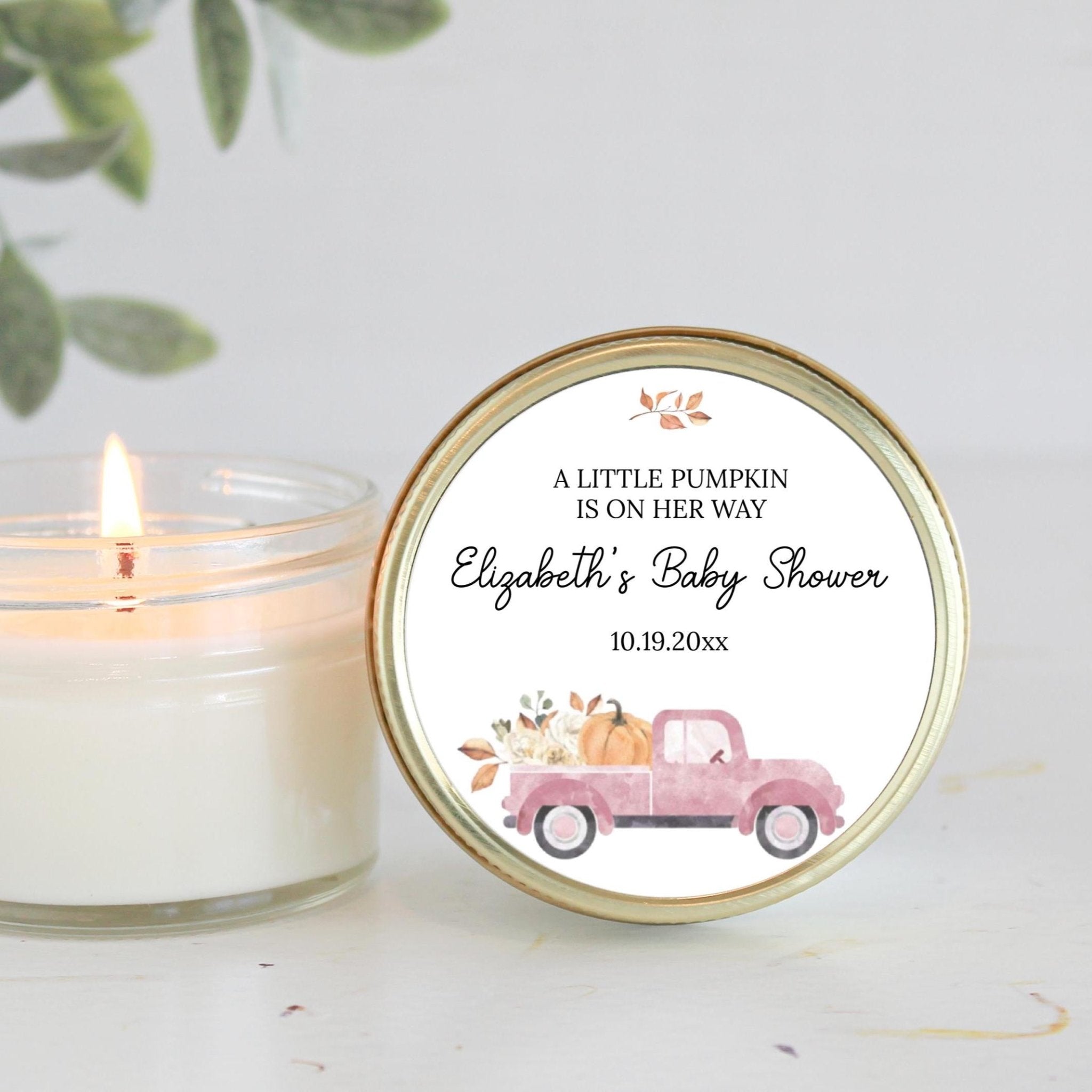 Little Pumpkin Truck Baby Shower Candle Favor - The Dancing Wick