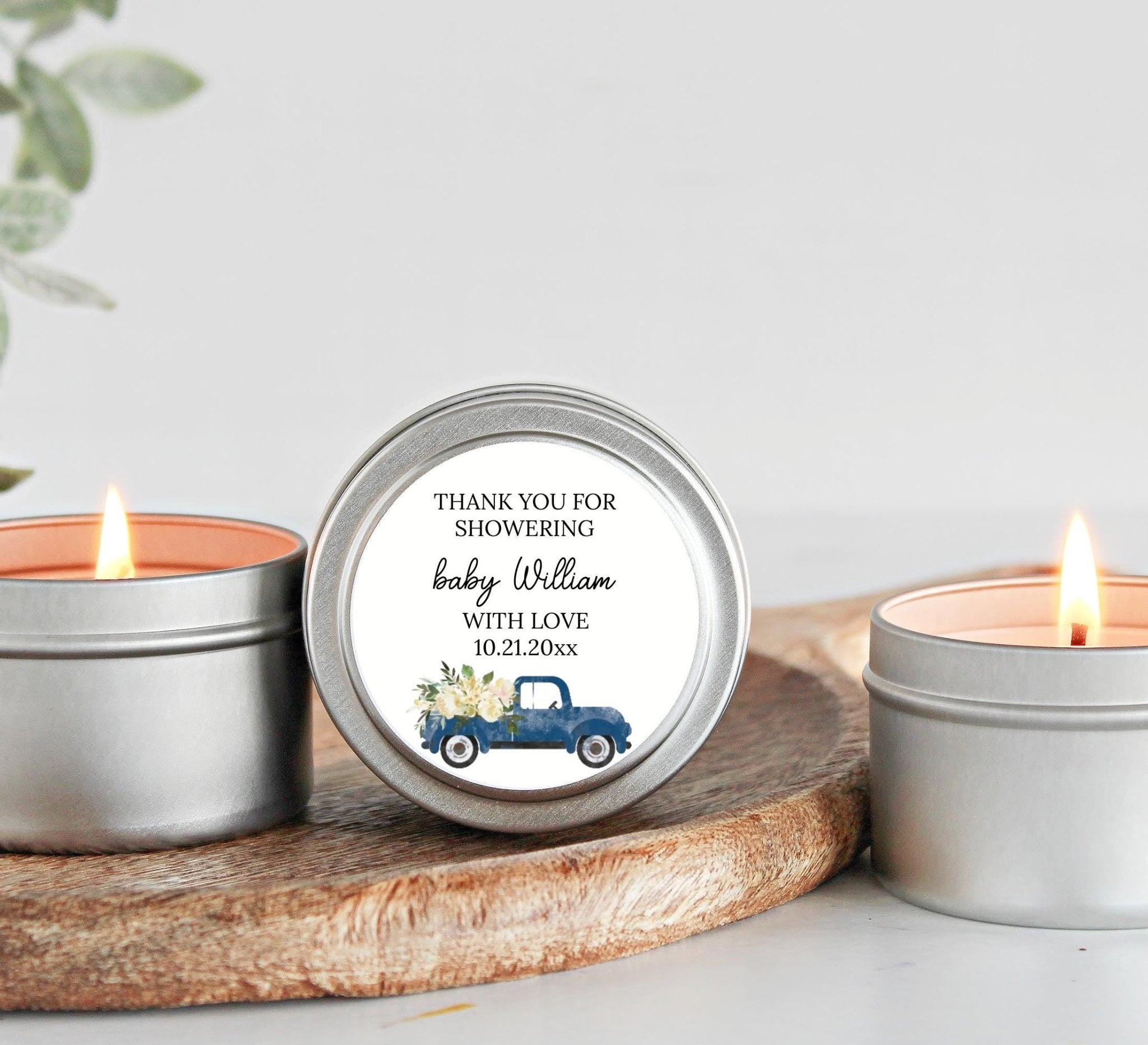 Little Pumpkin Truck Baby Shower Favors Tins - The Dancing Wick