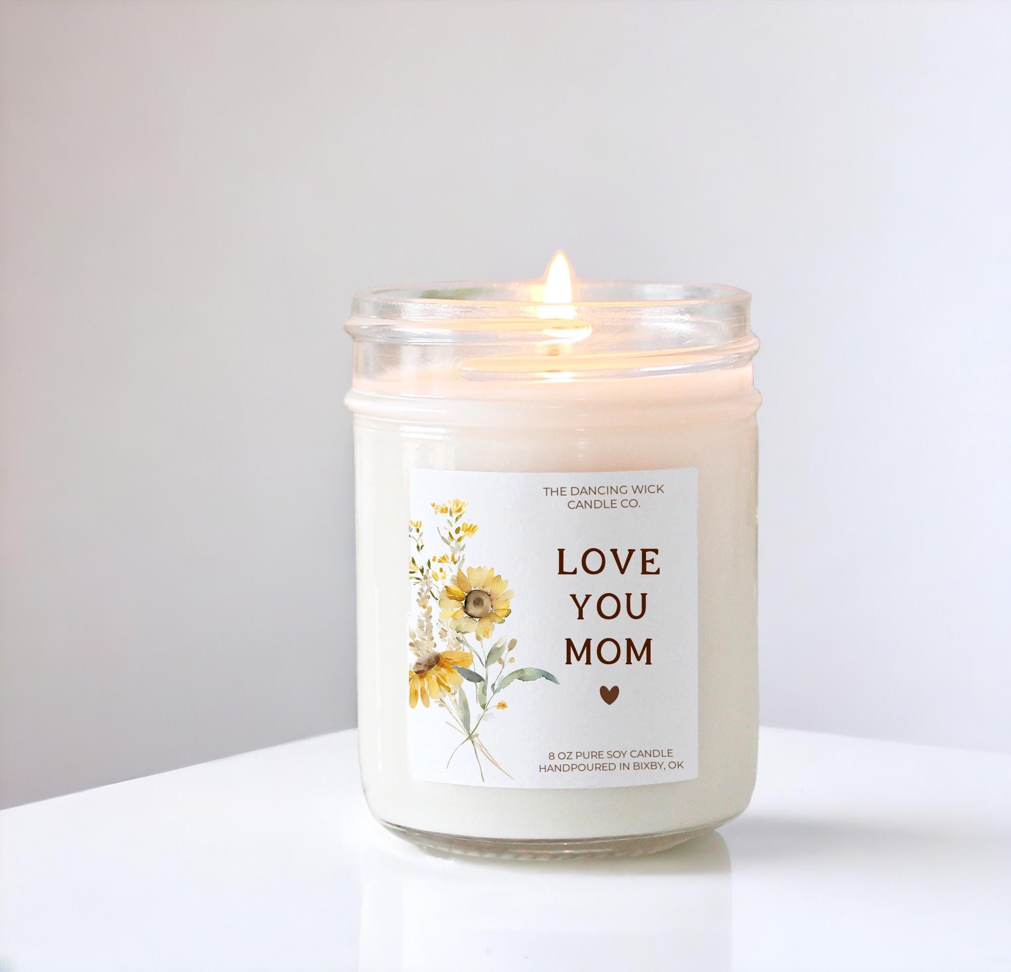 Love You Mom Candle: Personalized Floral Soy Candle - The Dancing Wick