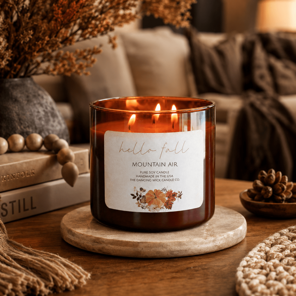 Mountain Air - 3 Wick Fall Pumpkin Candle - The Dancing Wick