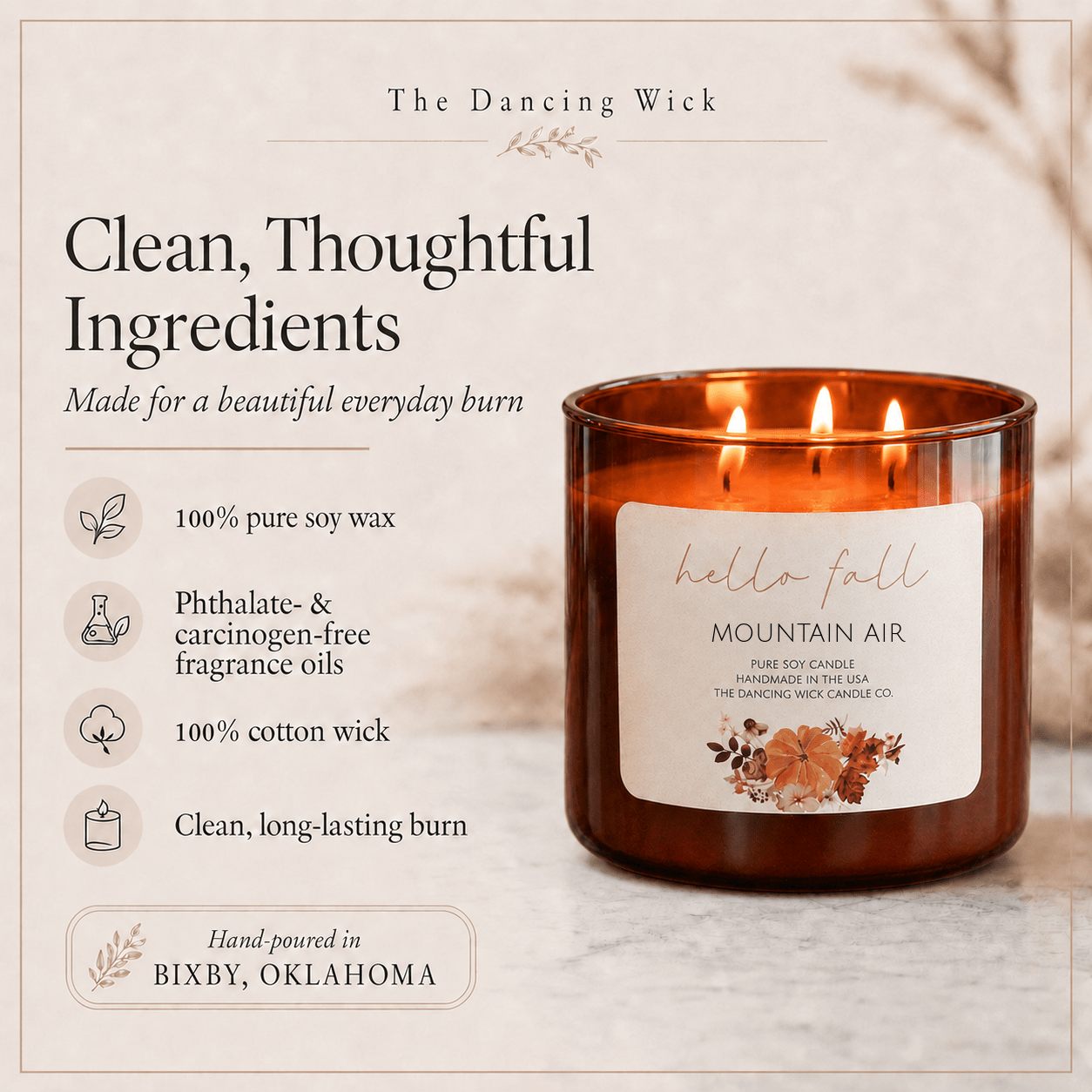 Mountain Air - 3 Wick Fall Pumpkin Candle - The Dancing Wick