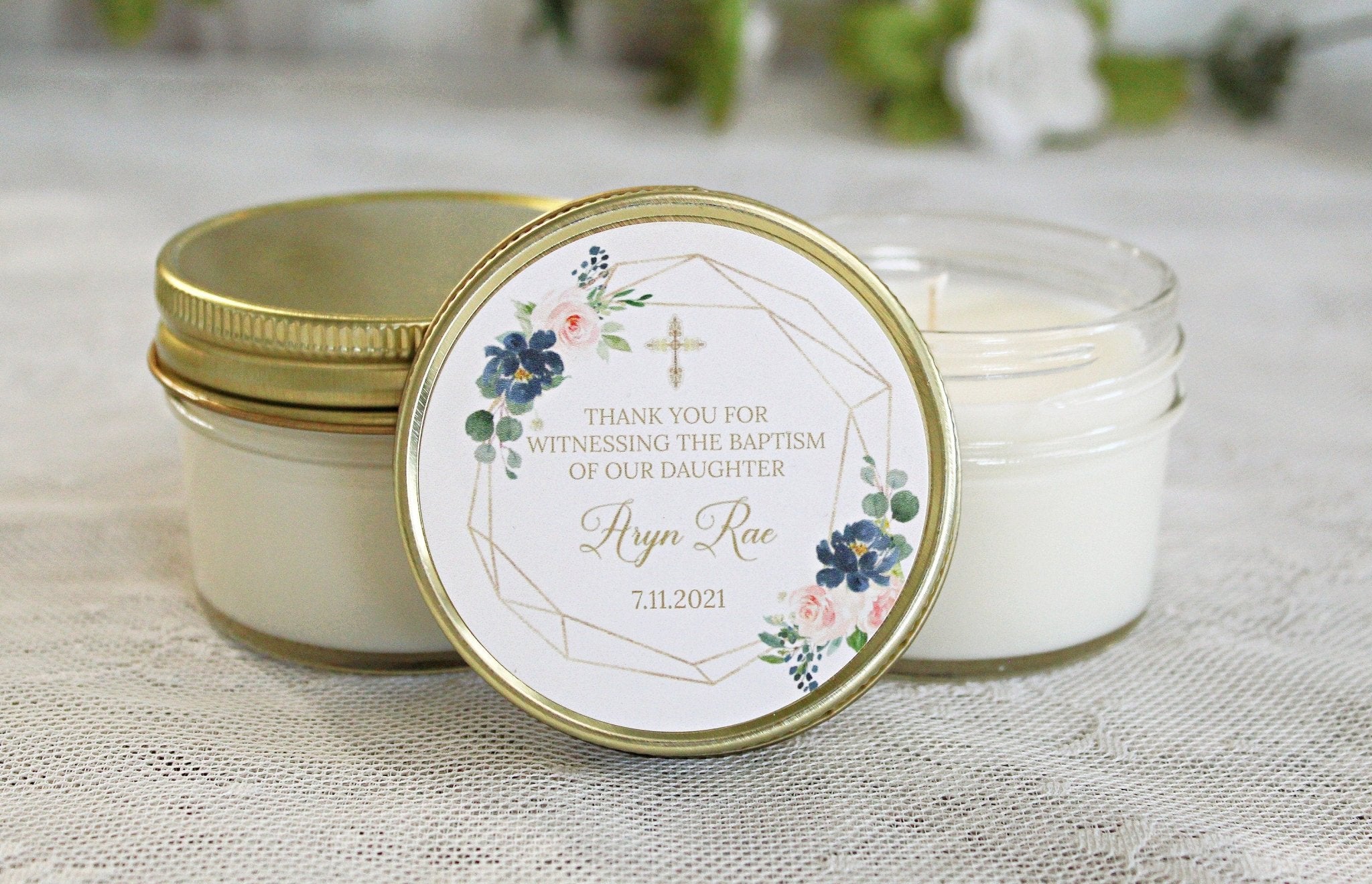 Navy, Blush & Gold Baptism Favors - The Dancing Wick