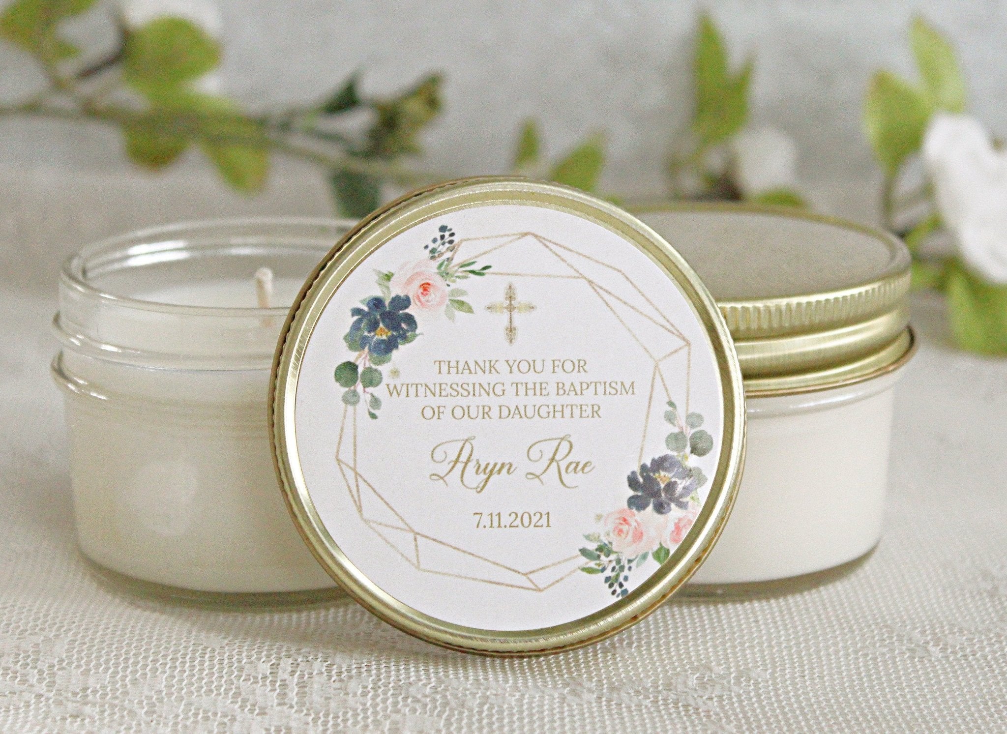 Navy, Blush & Gold Baptism Favors - The Dancing Wick