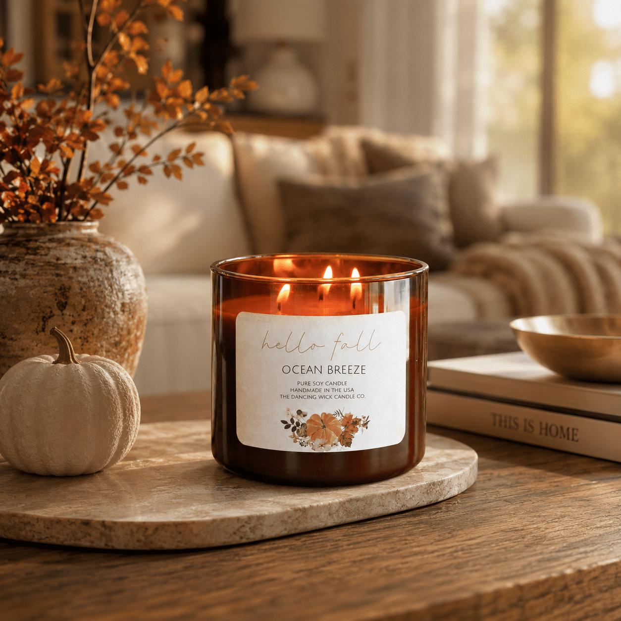 Ocean Breeze - 3 Wick Fall Pumpkin Candle - The Dancing Wick