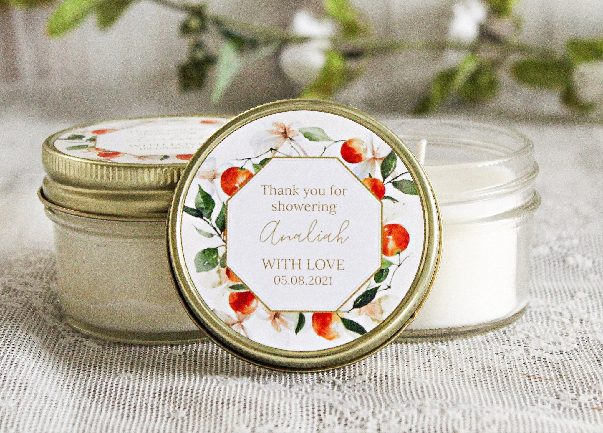 Orange Floral Favor Candles - The Dancing Wick