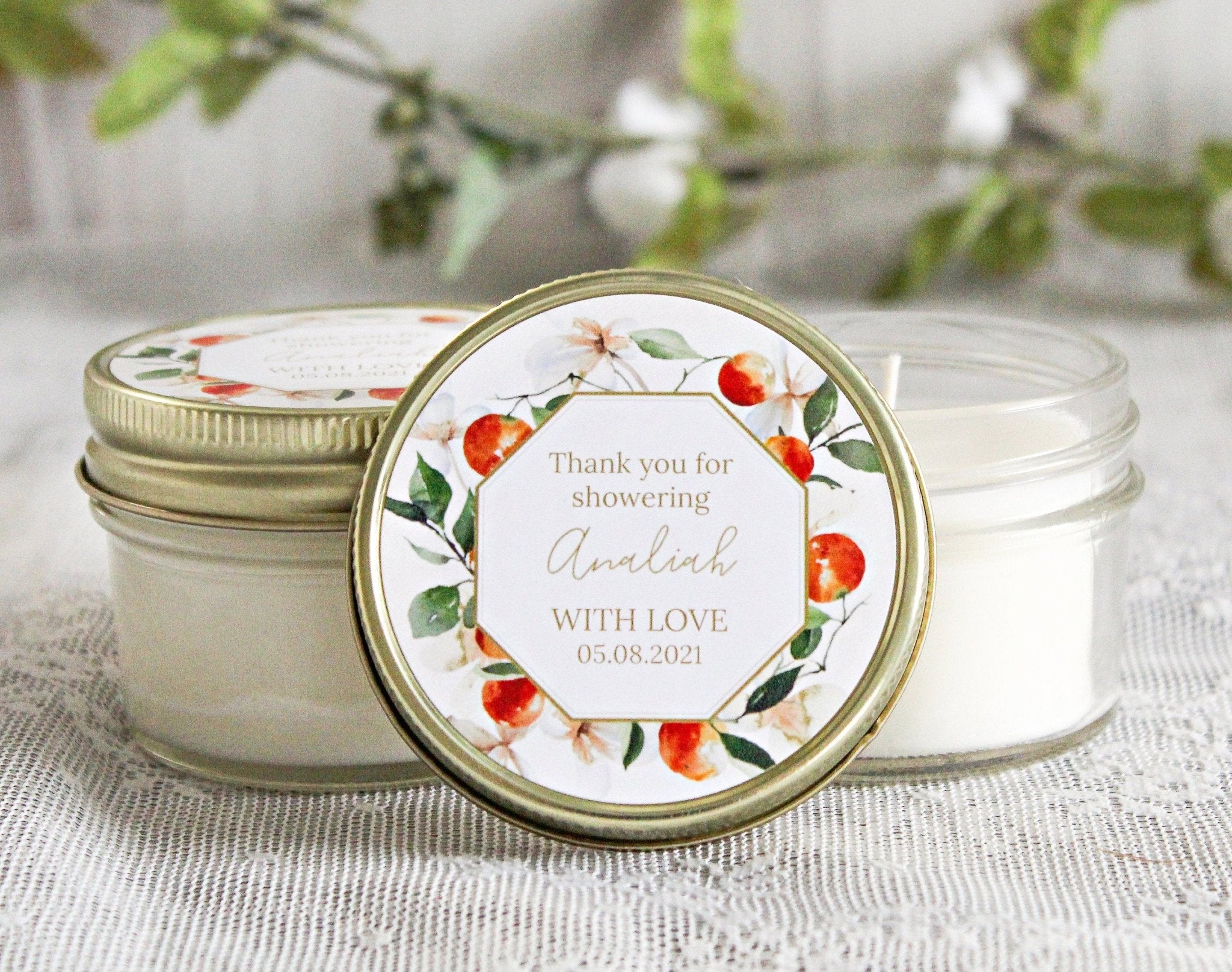 Orange Floral Favor Candles - The Dancing Wick
