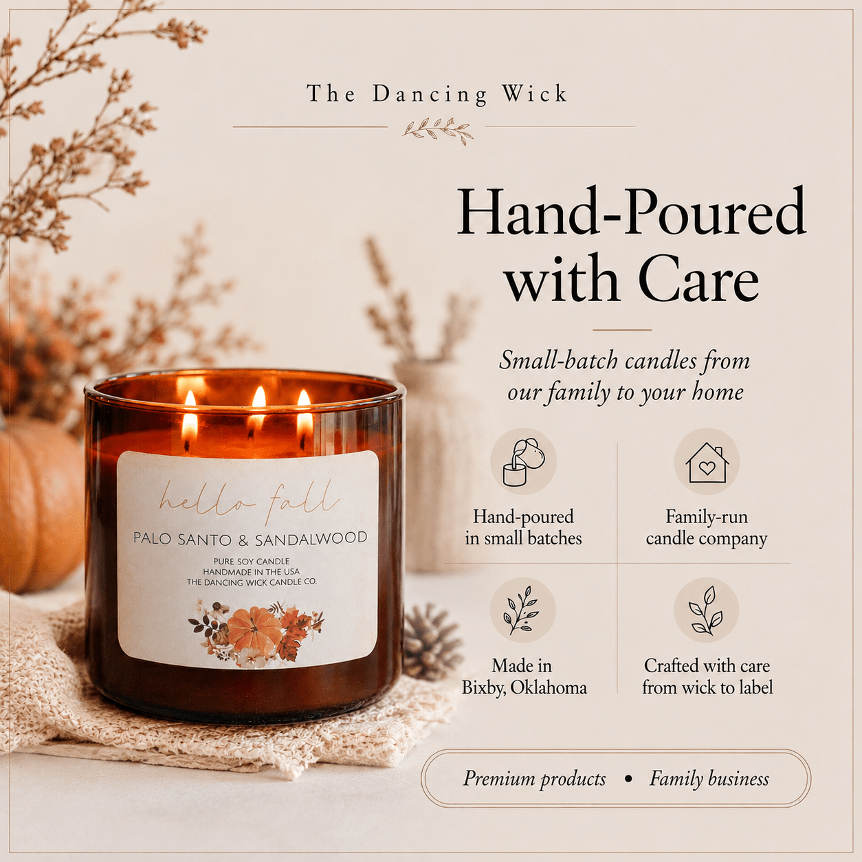 Palo Santo & Sandalwood - 3 Wick Fall Pumpkin Candle - The Dancing Wick