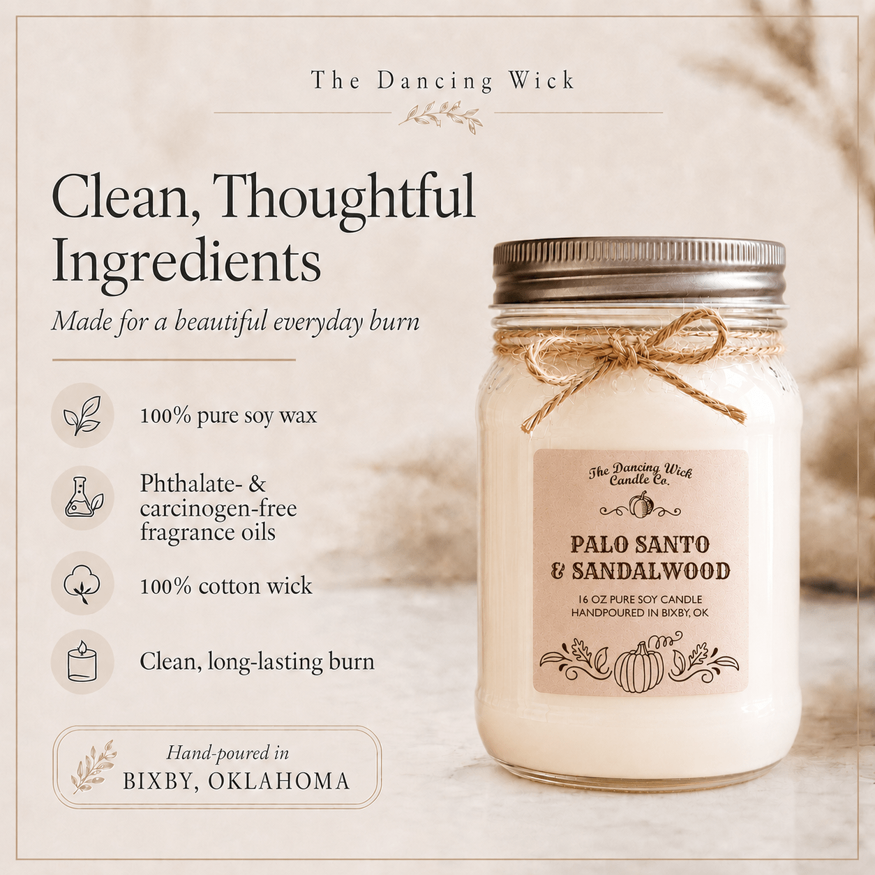 Palo Santo & Sandalwood - Fall Candle - The Dancing Wick