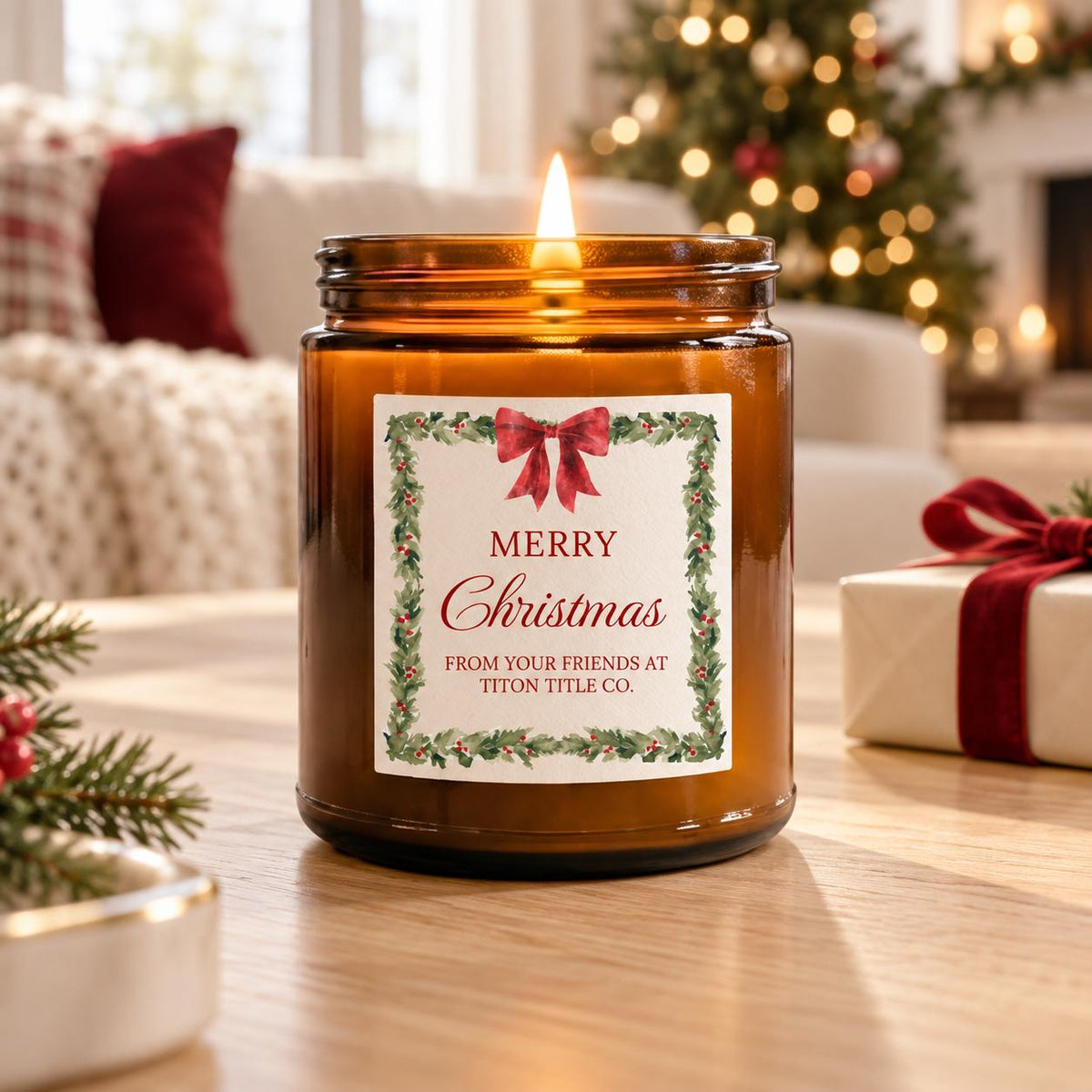Personalized Christmas Amber Candle - The Dancing Wick