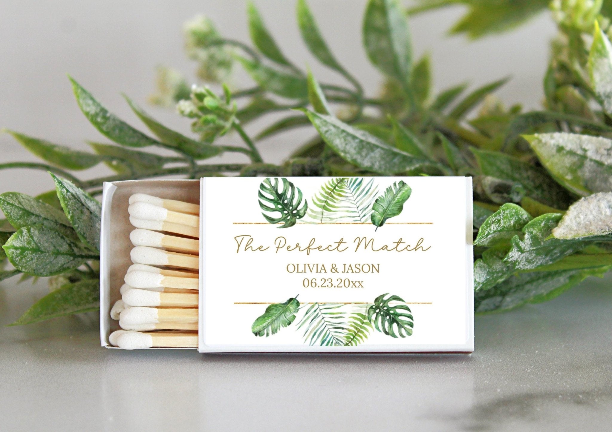 Personalized Tropical Matchbox Favors, Set of 10, Wedding Keepsake - The Dancing Wick