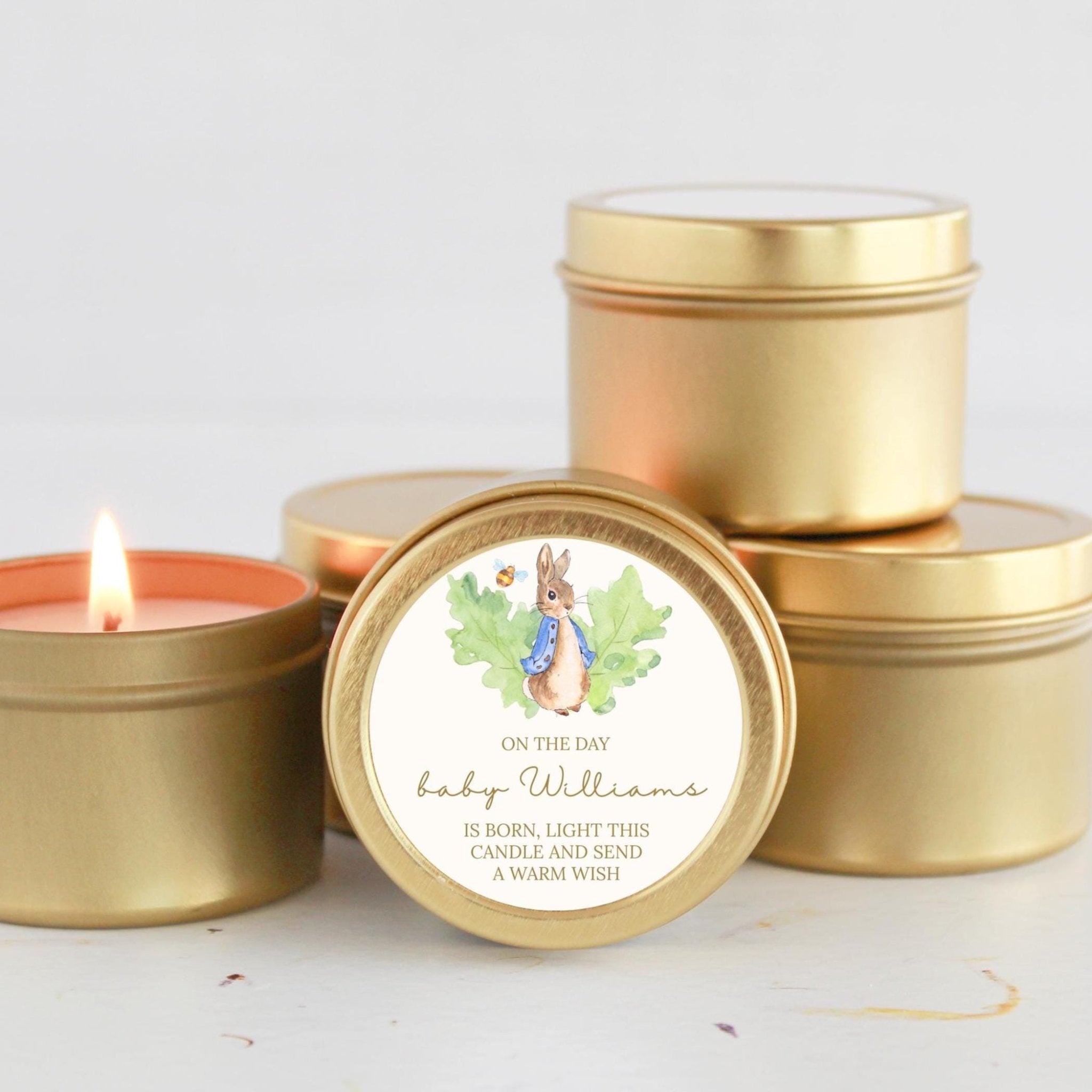 Peter Rabbit Baby Shower Favors Tins - Set of 10 - The Dancing Wick
