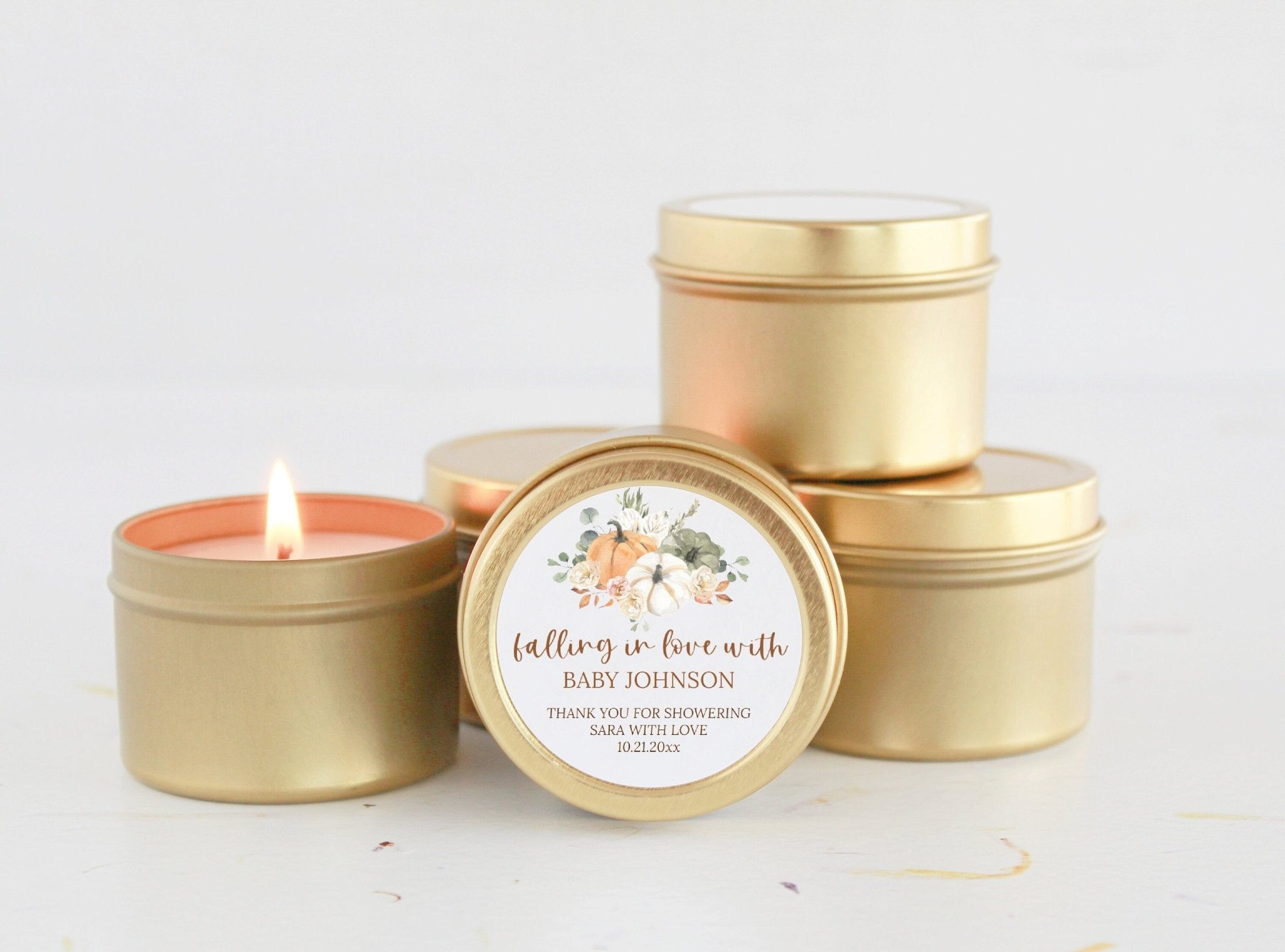 Pumpkin Baby Shower Tins - Set of 10 - The Dancing Wick