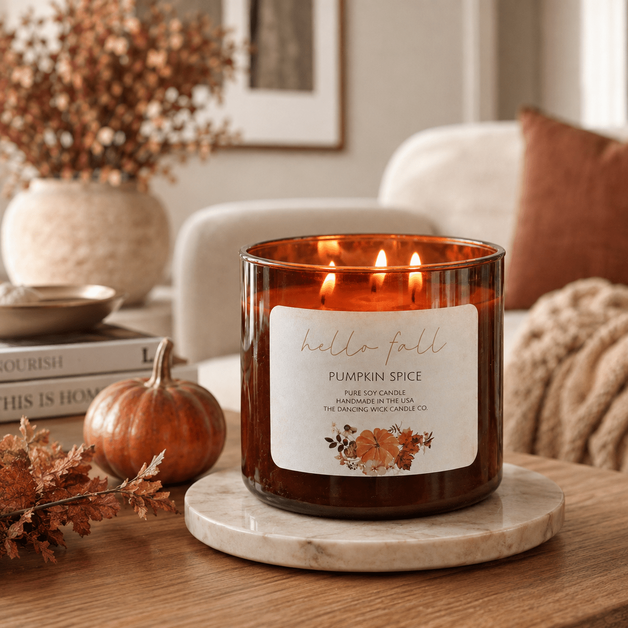 Pumpkin Spice - 3 Wick Fall Pumpkin Candle - The Dancing Wick
