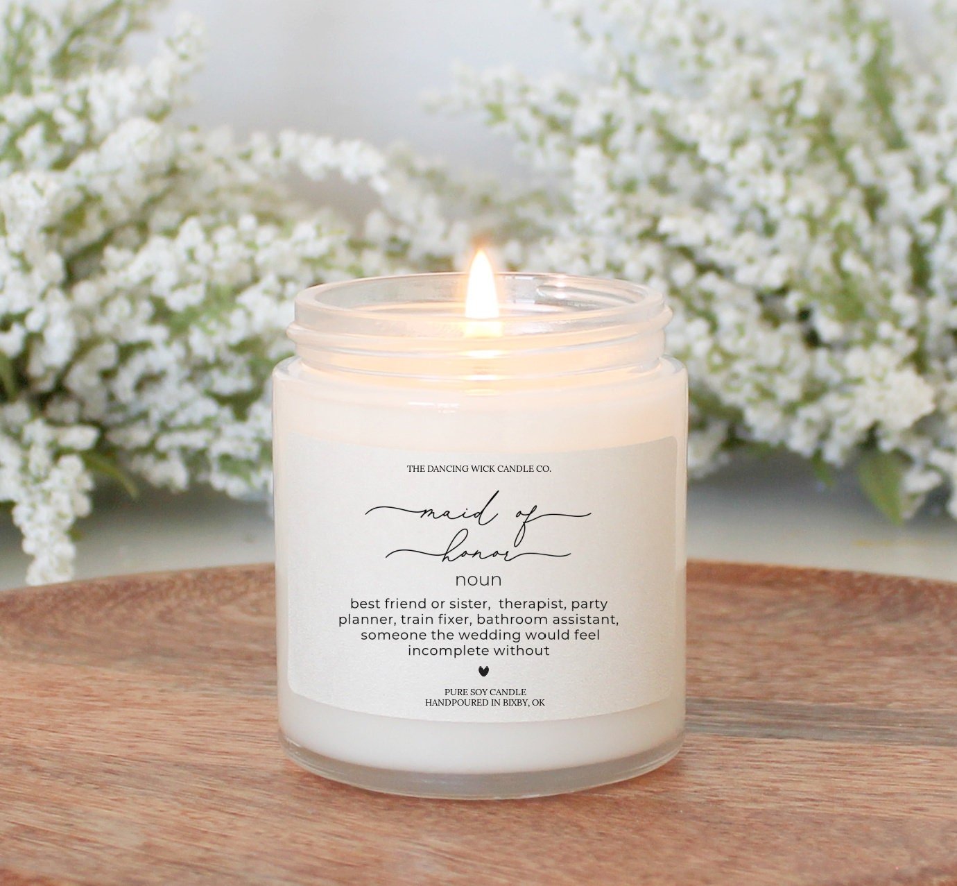 Script Maid of Honor Noun Candle - The Dancing Wick