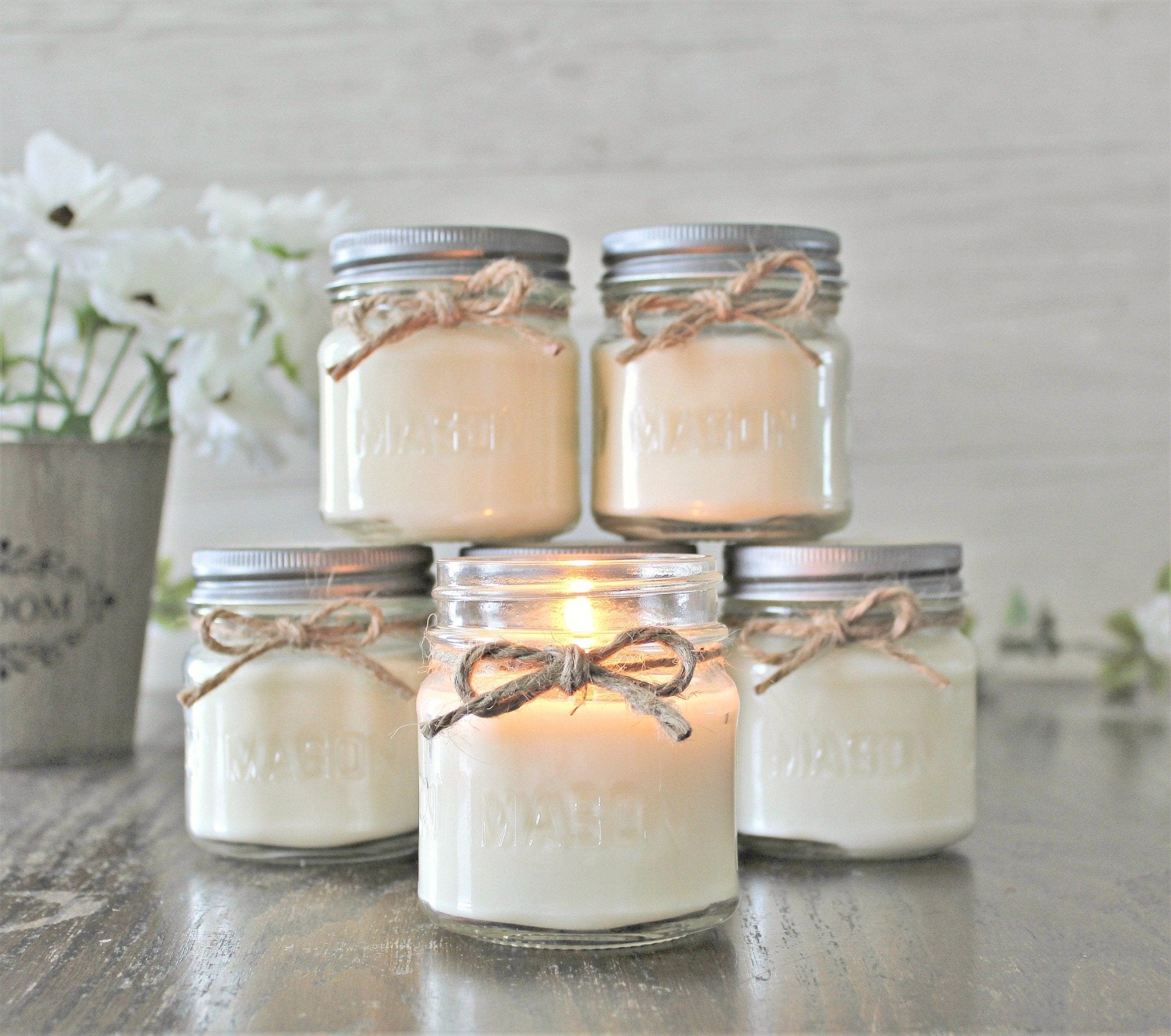 Set of 6 - 8 oz Soy Mason Jar Candles - The Dancing Wick
