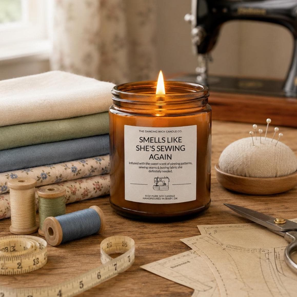 Sewing Again Amber Candle - The Dancing Wick