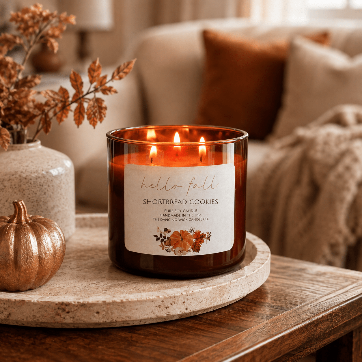Shortbread Cookies - 3 Wick Fall Pumpkin Candle - The Dancing Wick