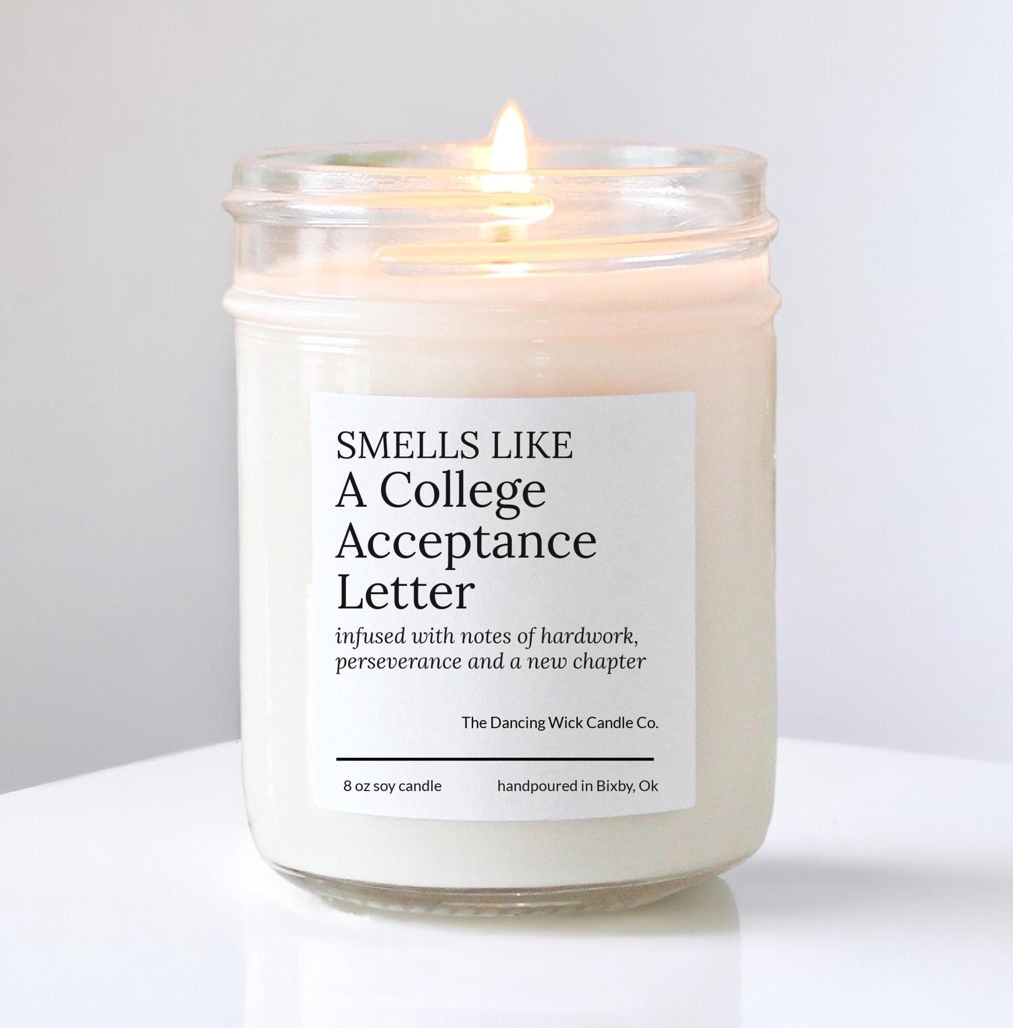 Smells Like College Acceptance Candle Gift - The Dancing Wick