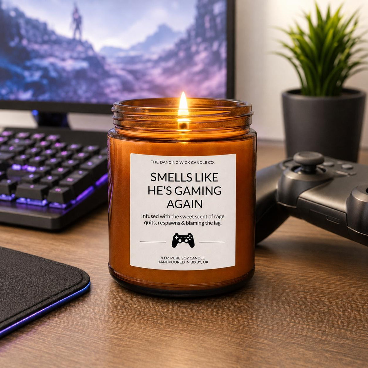 Smells Like Gaming Again Amber Candle - The Dancing Wick